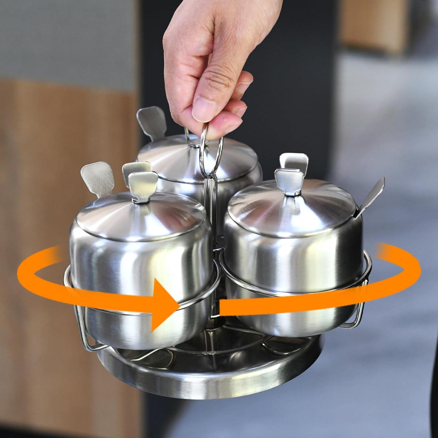 Juego de 3 Tarros de Especias Giratorios BSDLZCH con Soporte