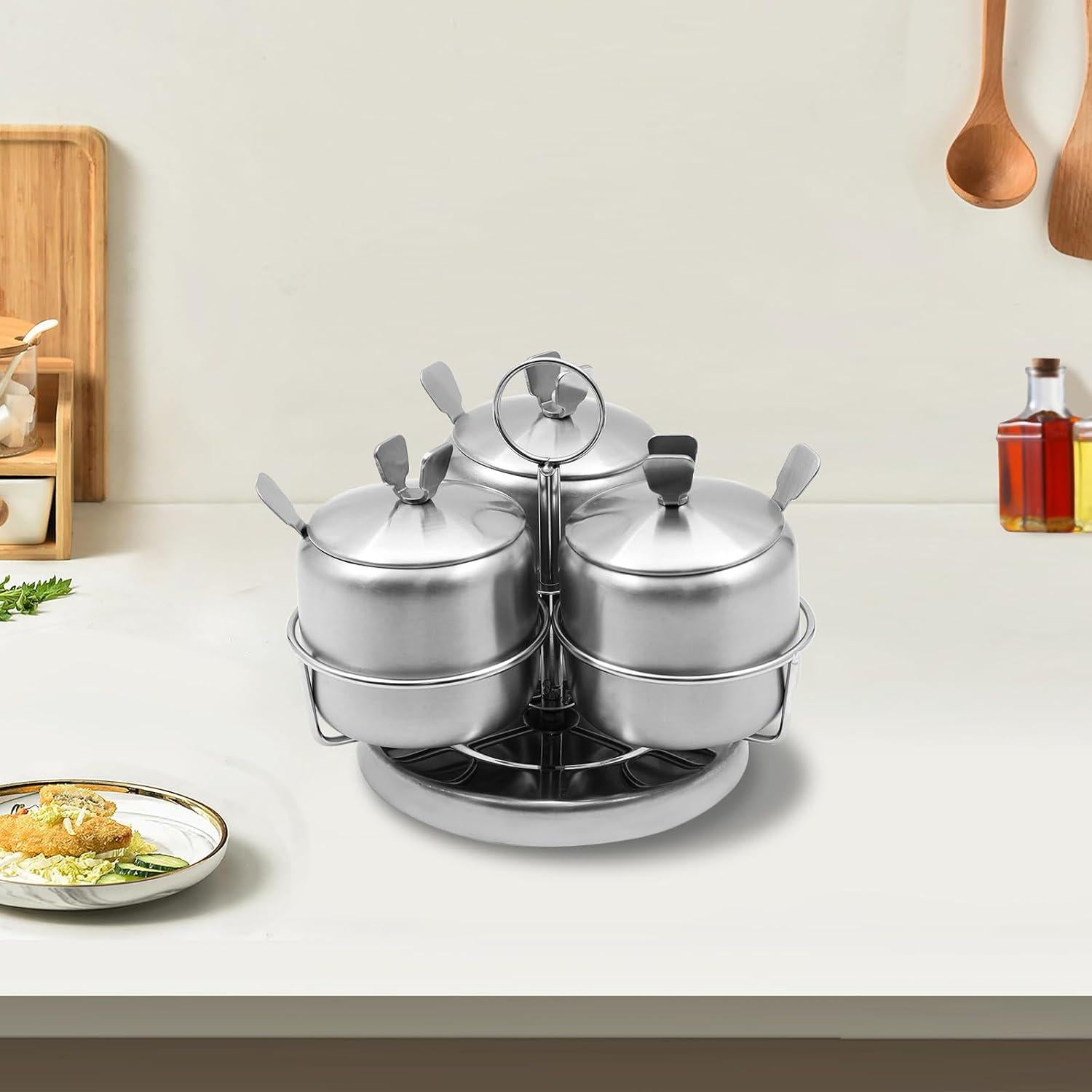 Juego de 3 Tarros de Especias Giratorios BSDLZCH con Soporte