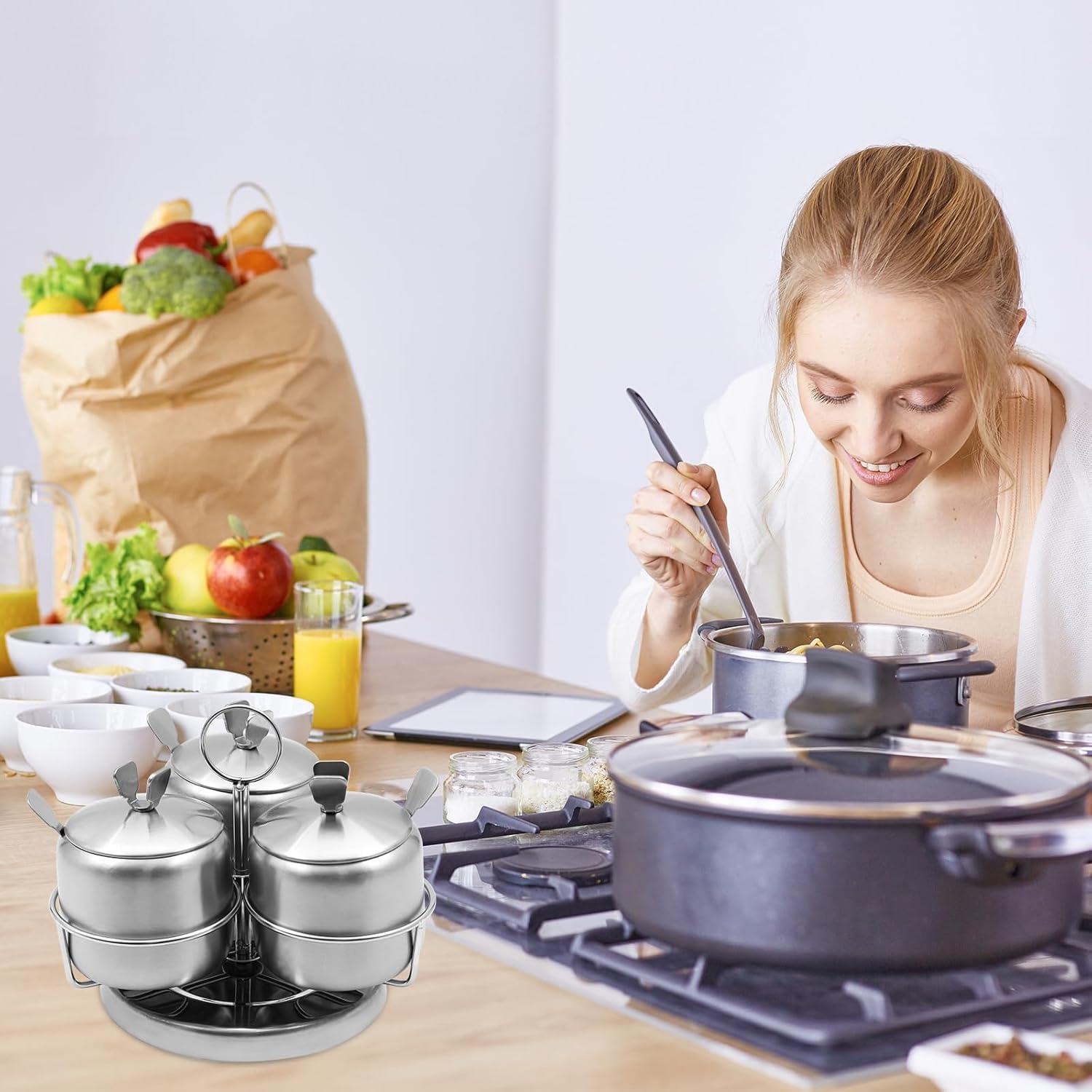 Juego de 3 Tarros de Especias Giratorios BSDLZCH con Soporte