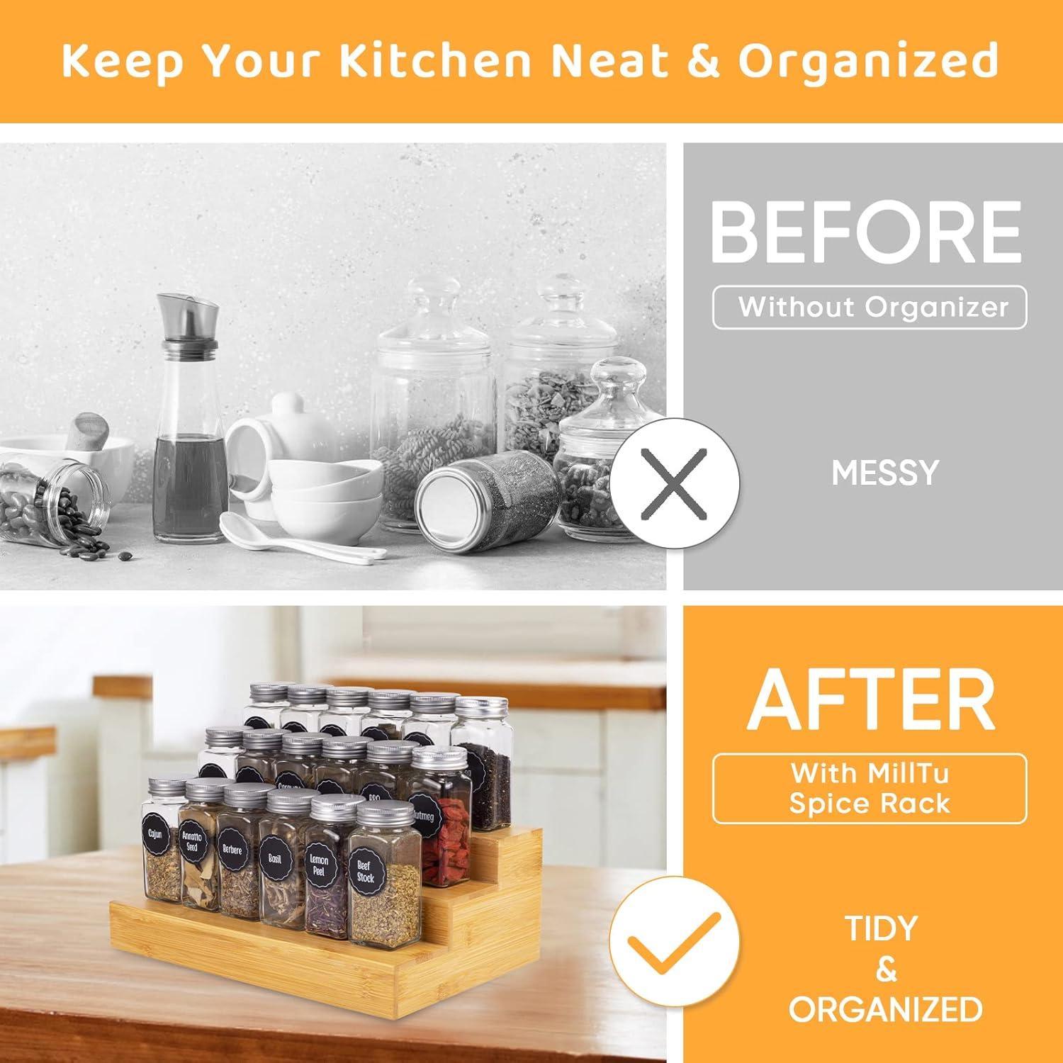 Organizador de Especias de Bambú MillTu - Estante Escalonado 3 Niveles