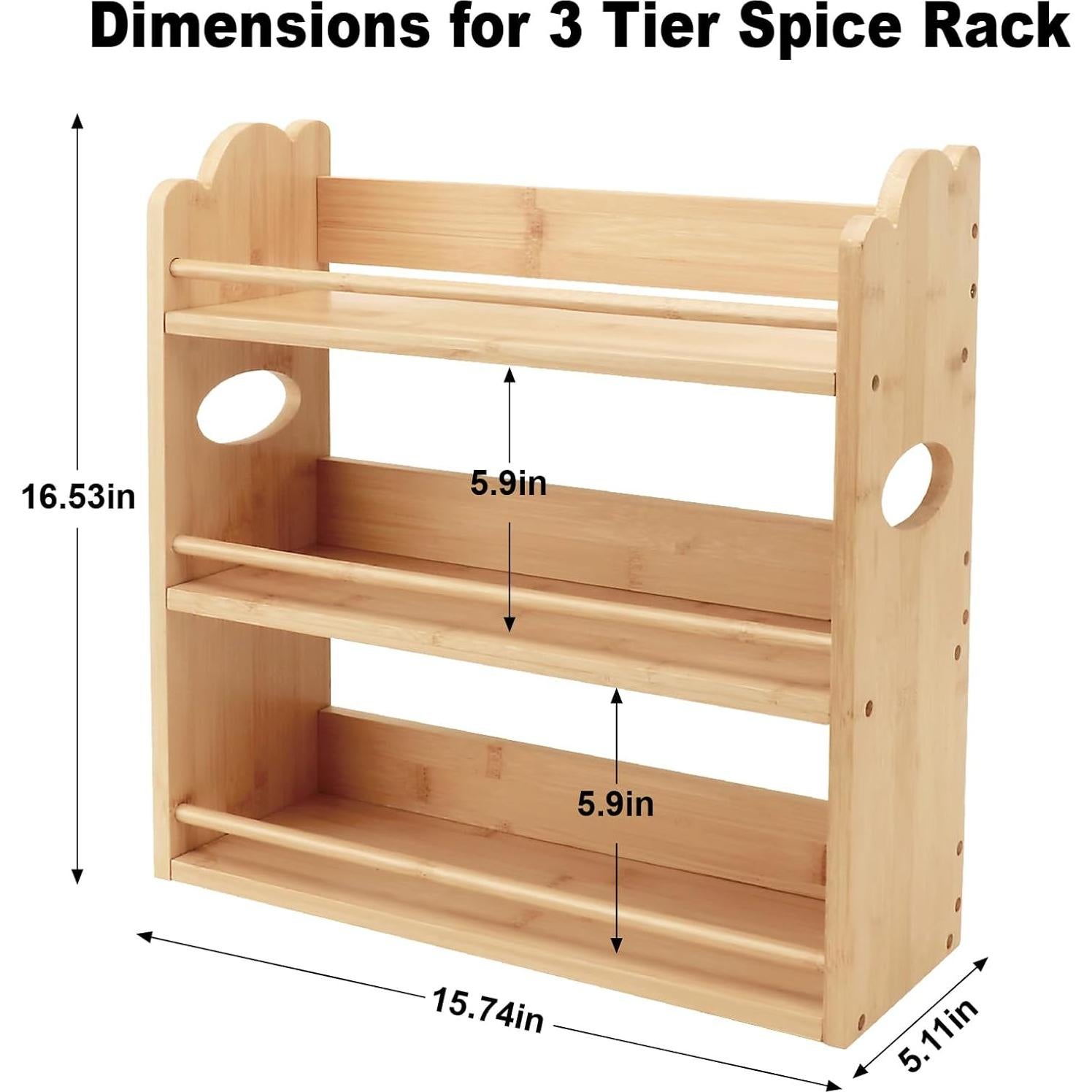 Estante de Especias Thalomely de 3 Niveles en Bambú Natural