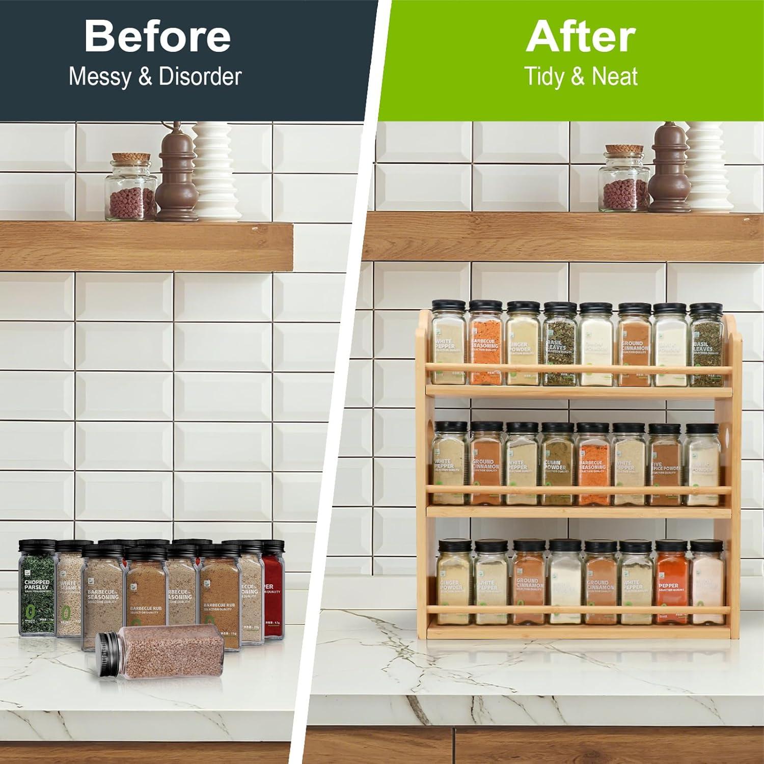 Estante de Especias Thalomely de 3 Niveles en Bambú Natural