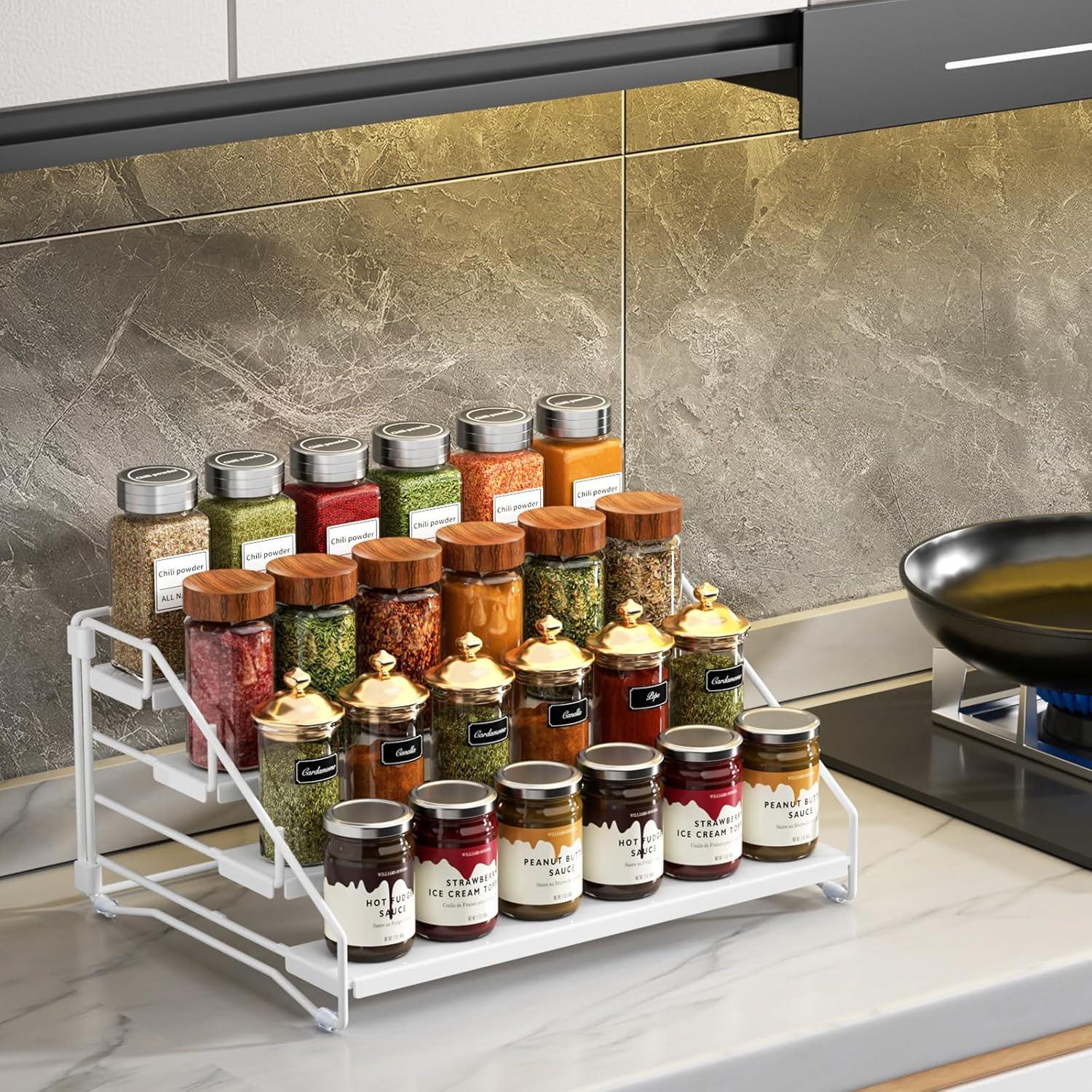 Organizador de Especias RCHYFEED 4 Niveles Ajustable Metal Blanco