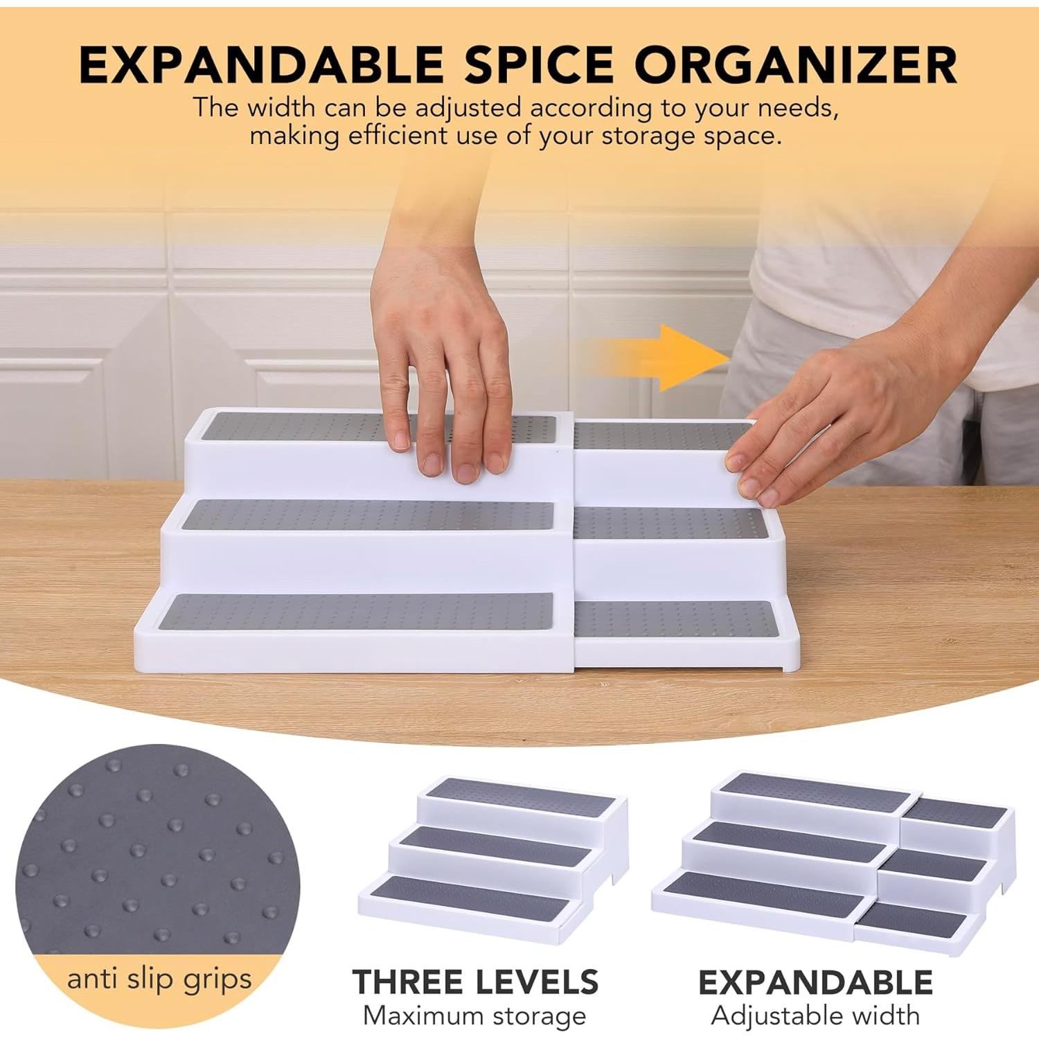 Organizador de Especias Expandible CiWiVOKi 3 Niveles Blanco Gris