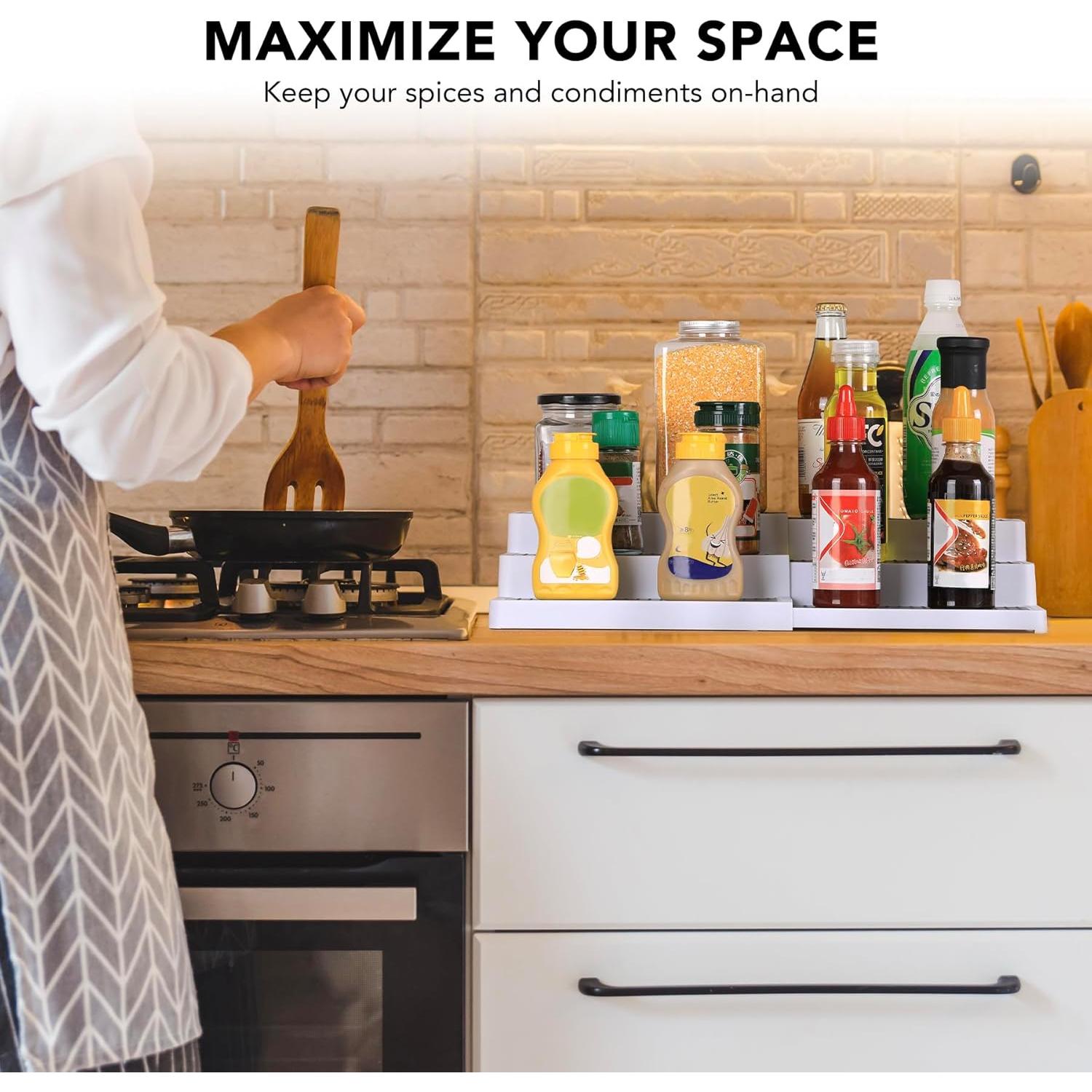 Organizador de Especias Expandible CiWiVOKi 3 Niveles Blanco Gris