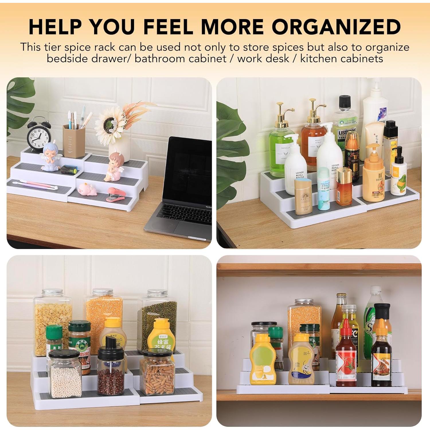 Organizador de Especias Expandible CiWiVOKi 3 Niveles Blanco Gris