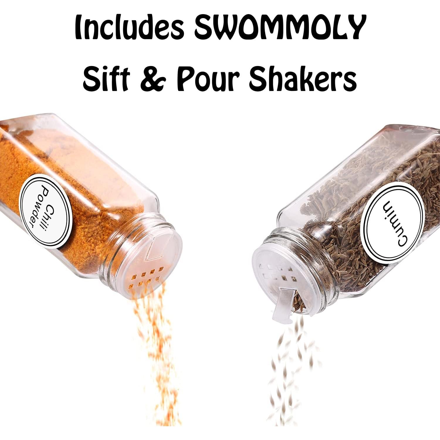 Organizador de Especias SWOMMOLY con 32 Frascos de Vidrio y 386 Etiquetas