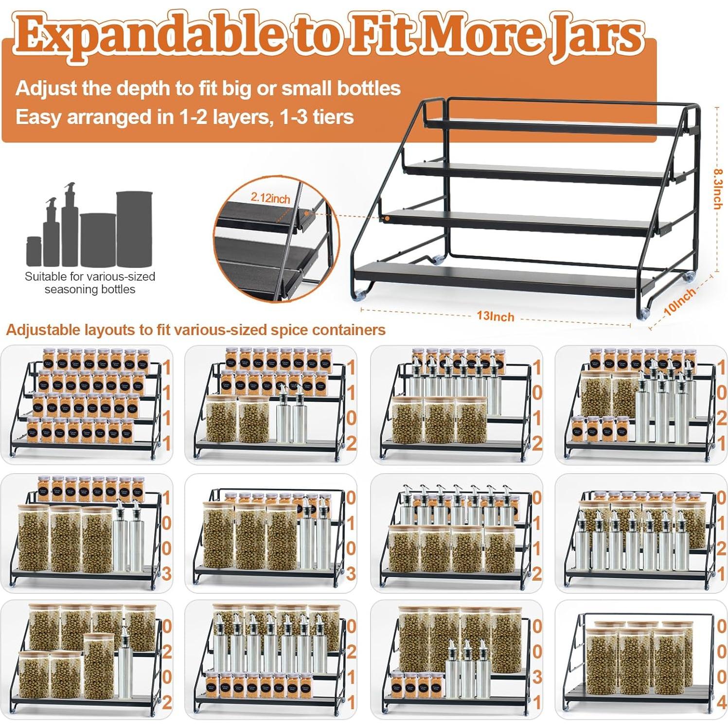 Organizador de Especias 4 Niveles AVMDOM Ajustable Negro