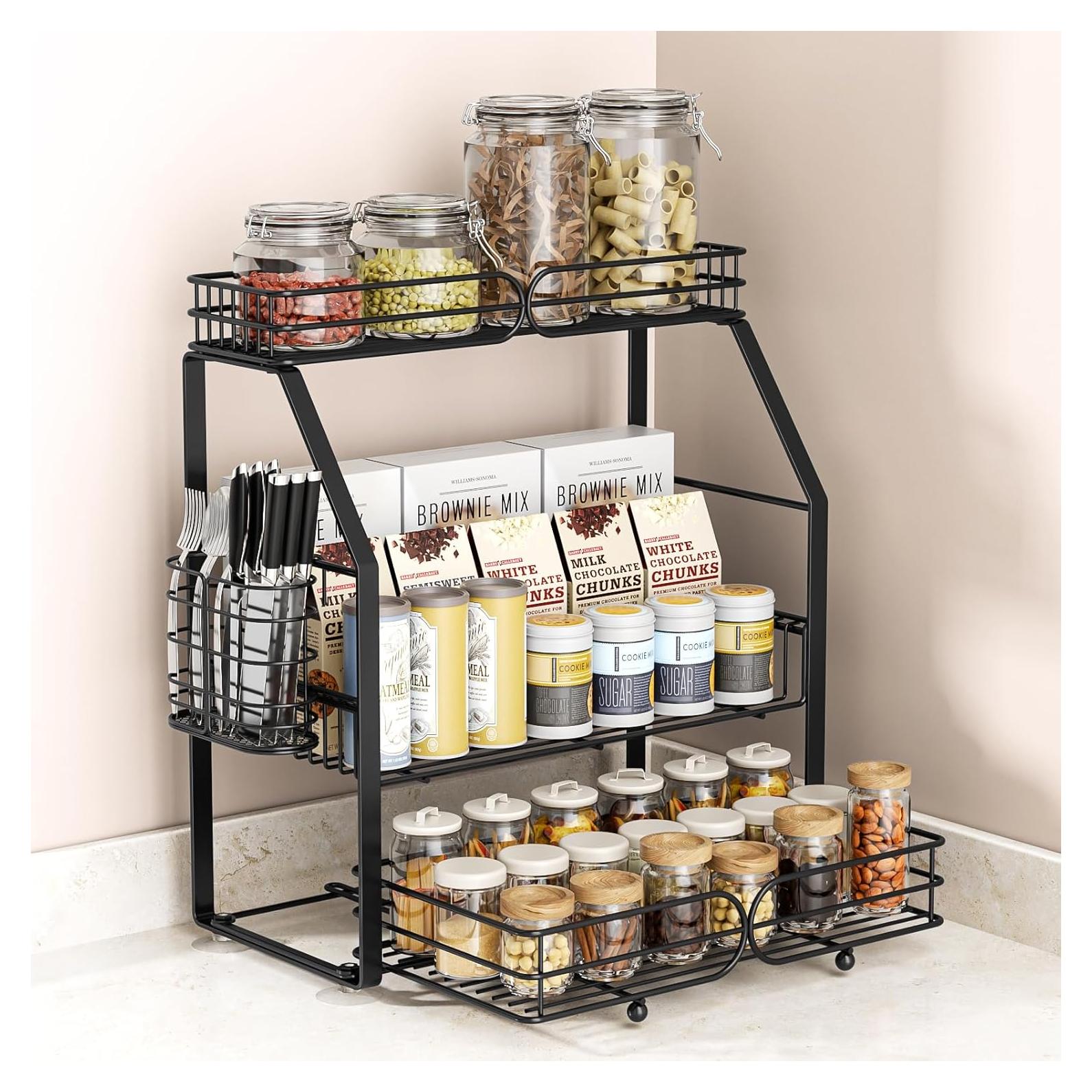 Organizador de Especias PXYHMUS Negro 3 Niveles Acero Inoxidable