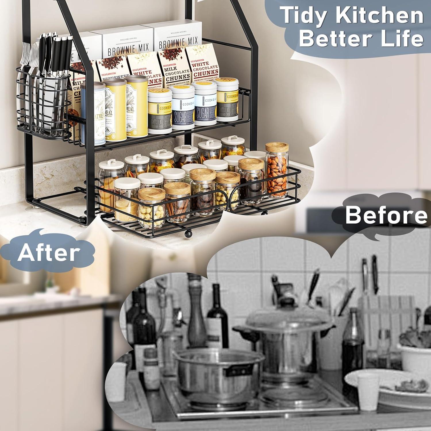 Organizador de Especias PXYHMUS Negro 3 Niveles Acero Inoxidable