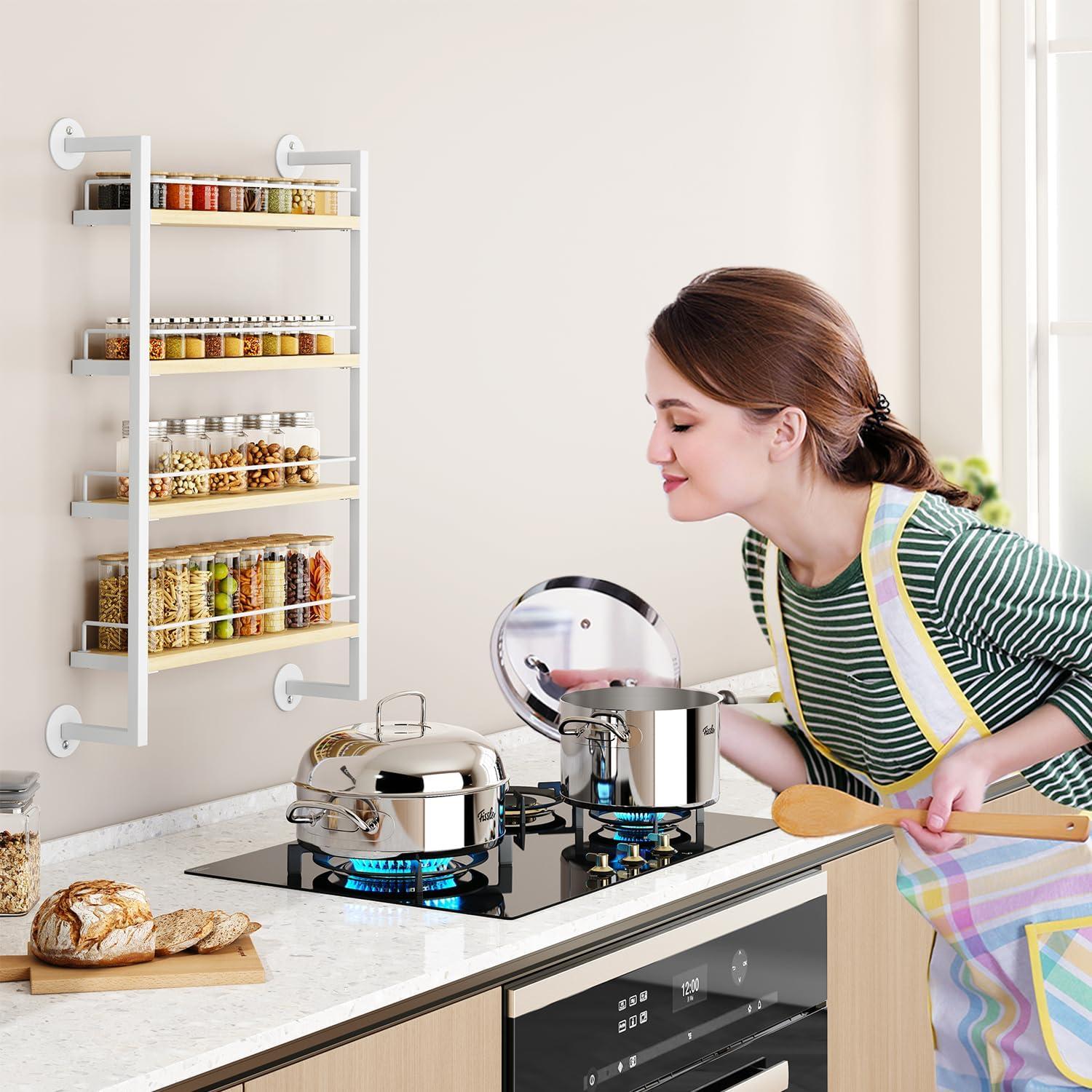 Estante de Especias IBUYKE Montado en Pared 4 Niveles Blanco