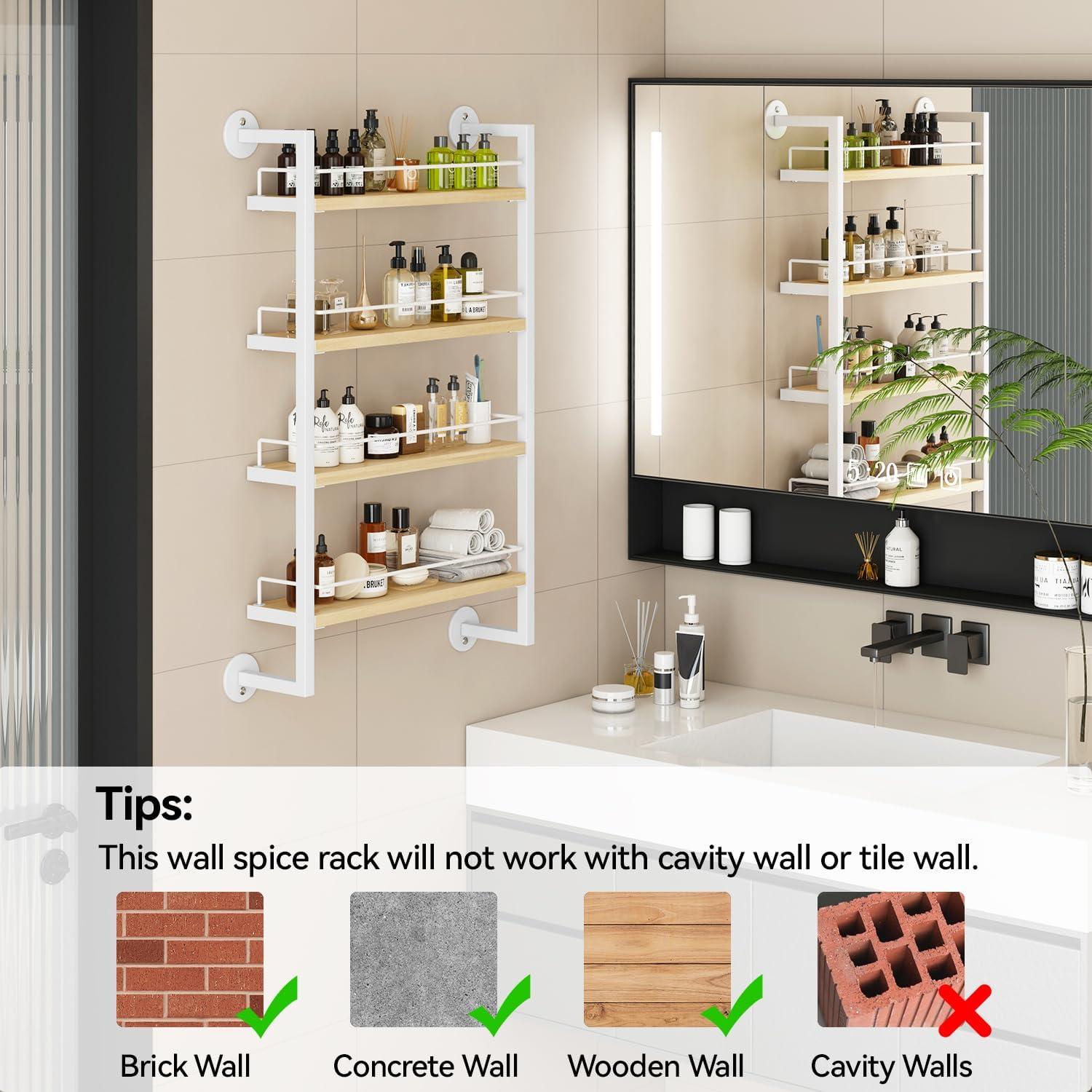 Estante de Especias IBUYKE Montado en Pared 4 Niveles Blanco