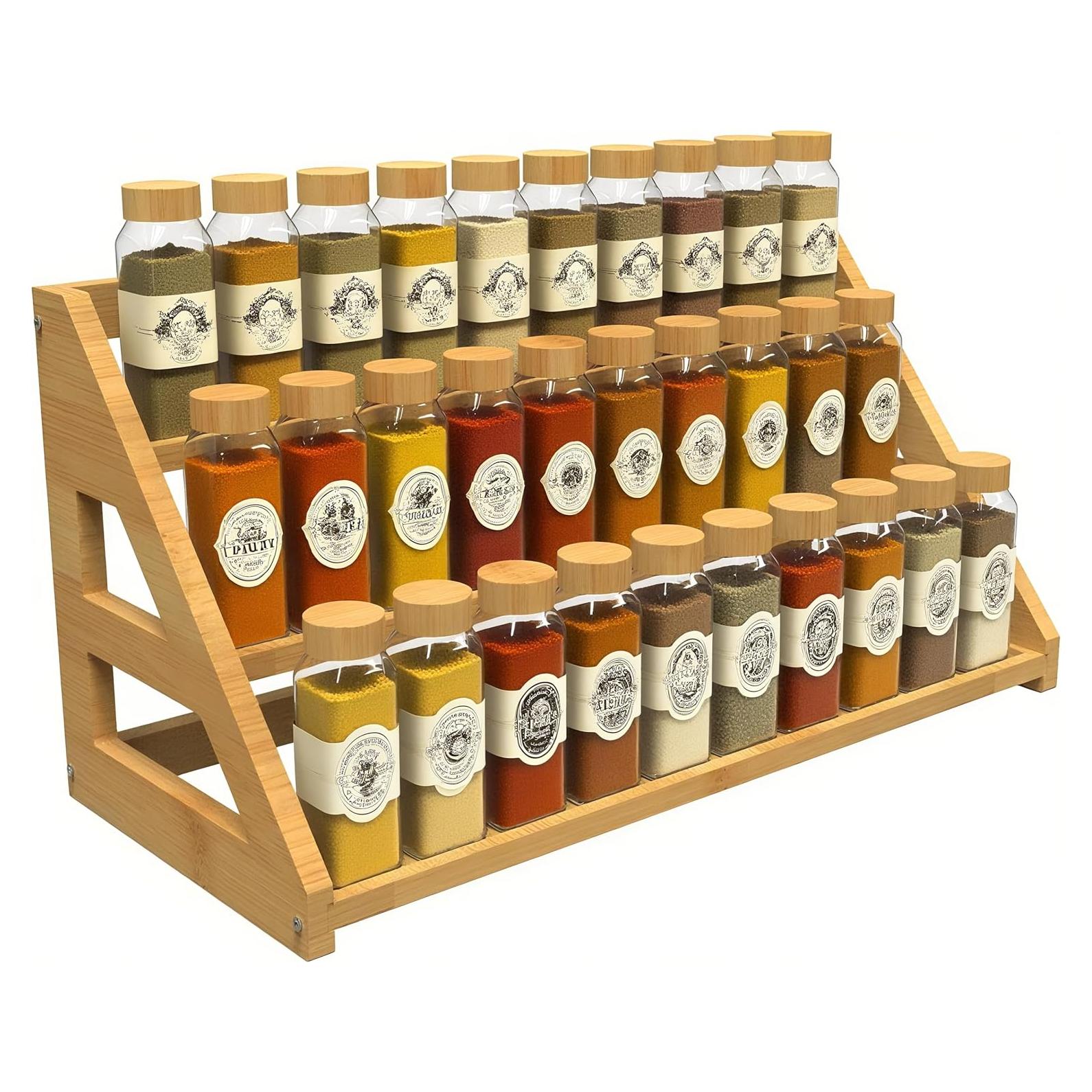 Estante de Especias de Bambú Rasydyn 3 Niveles Antideslizante
