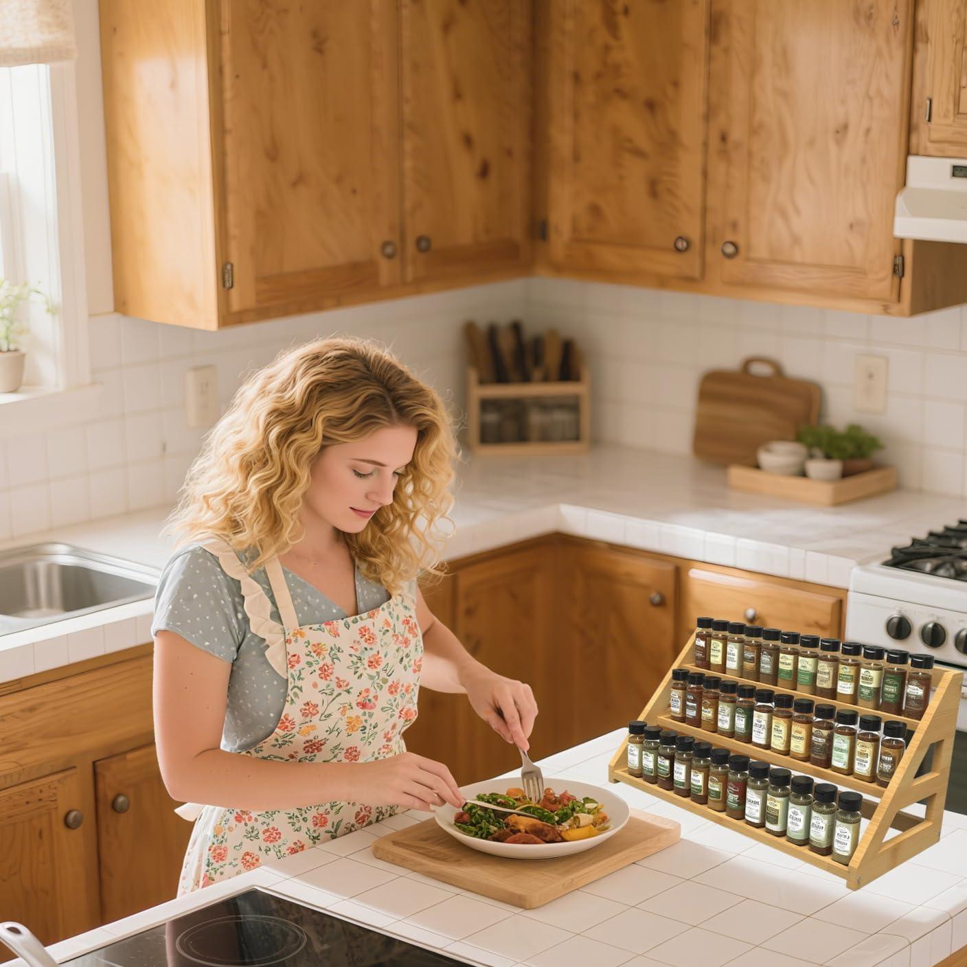 Estante de Especias de Bambú Rasydyn 3 Niveles Antideslizante