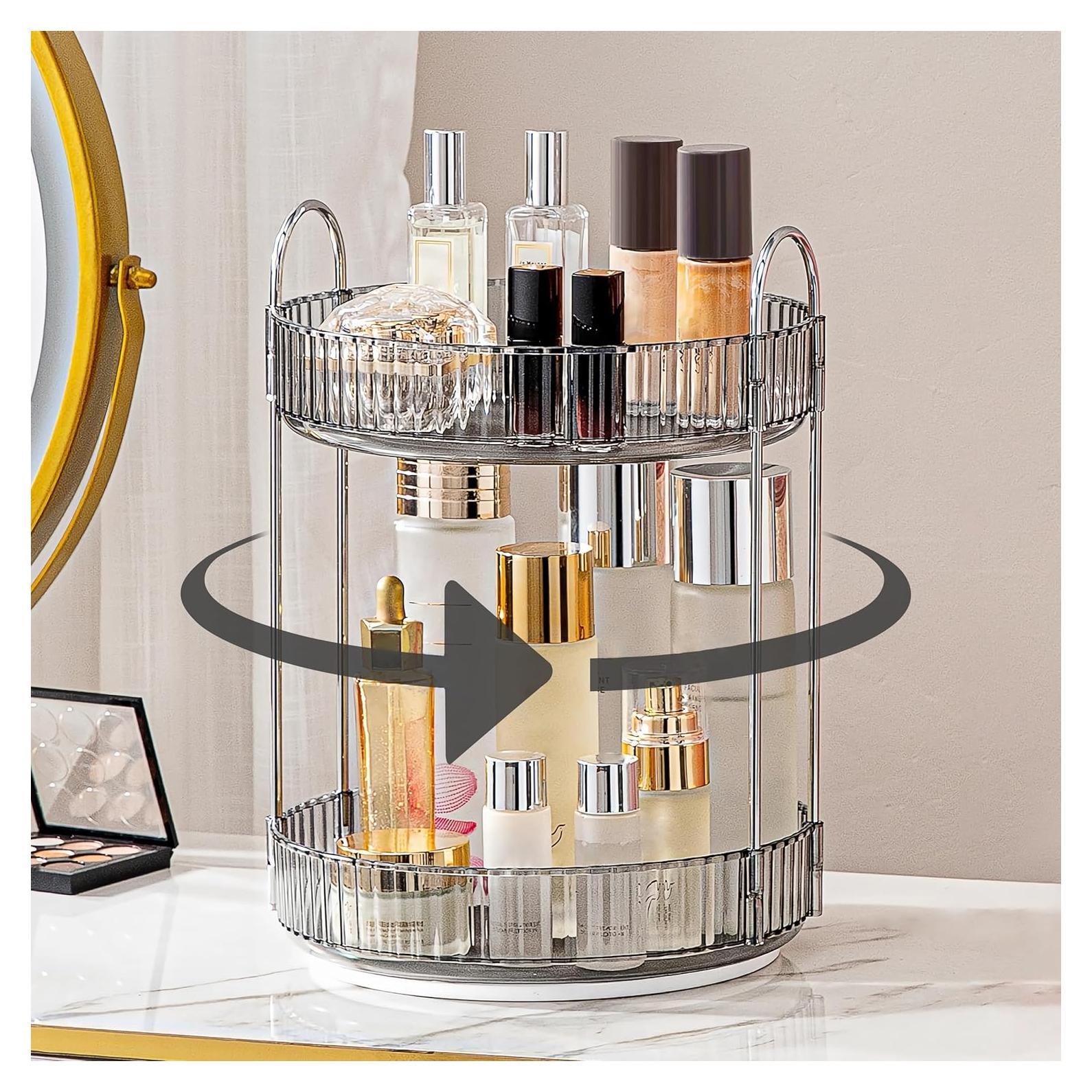 Organizador de Maquillaje Rotatorio 360 Weidace Gris 2 Niveles
