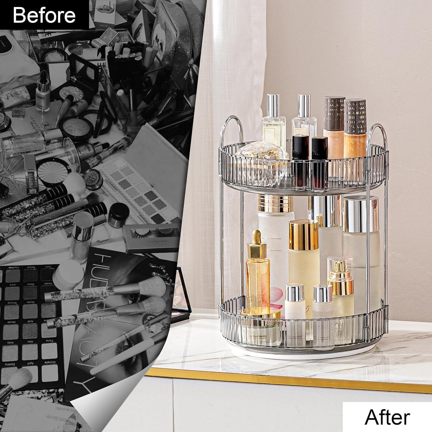 Organizador de Maquillaje Rotatorio 360 Weidace Gris 2 Niveles