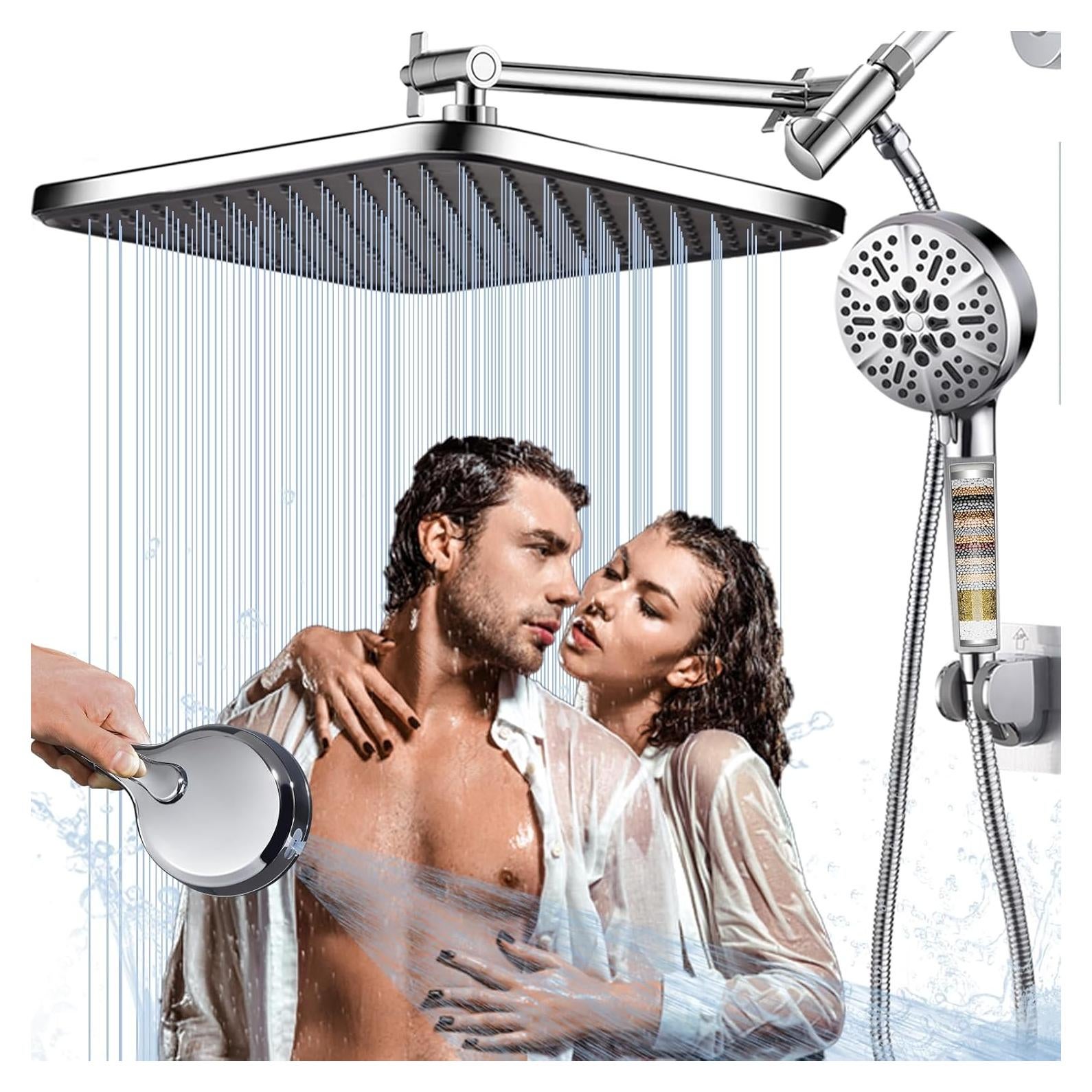 Cabezal de Ducha Filtrado BSTGZLUXU 14" con 3 Modos y Manguera 177.8 cm