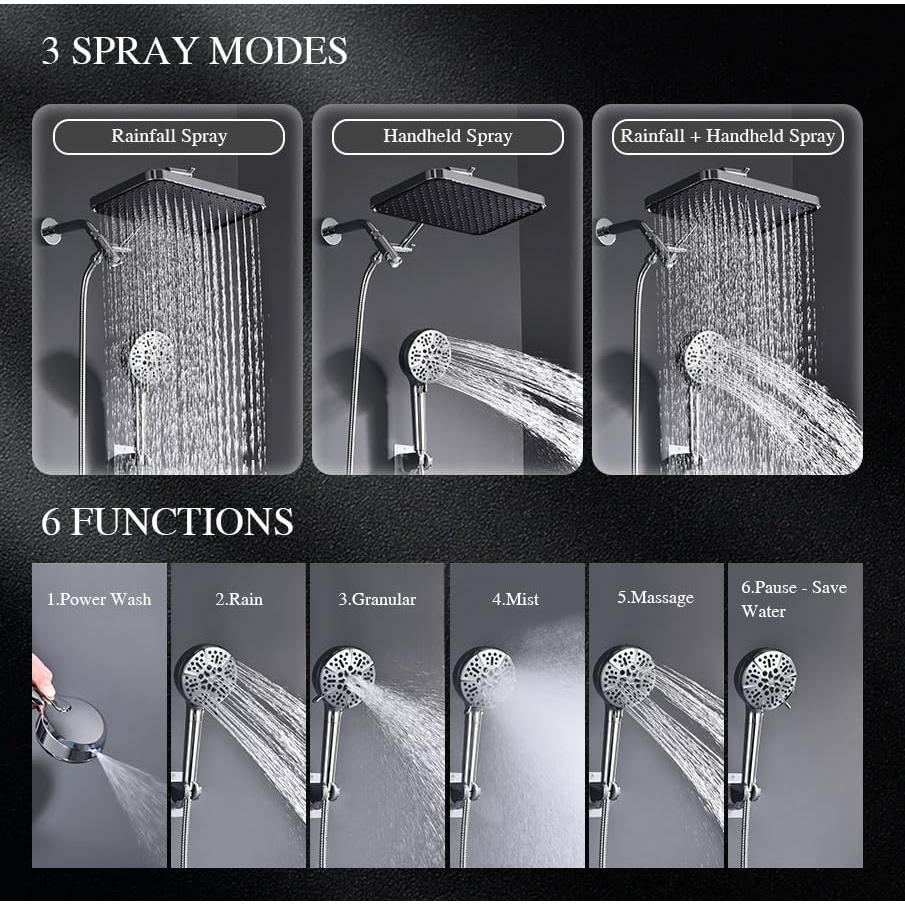 Cabezal de Ducha Filtrado BSTGZLUXU 14" con 3 Modos y Manguera 177.8 cm