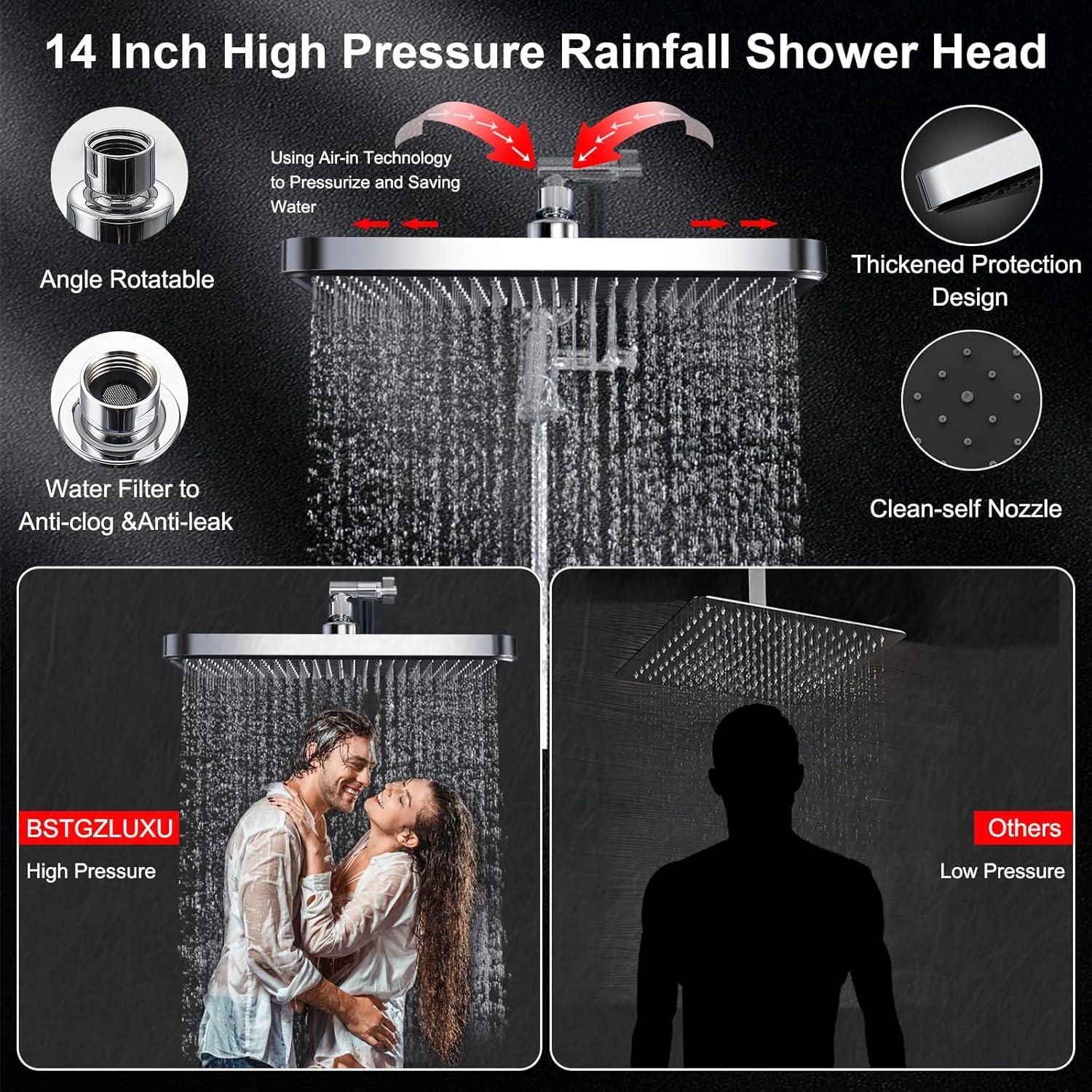 Cabezal de Ducha Filtrado BSTGZLUXU 14" con 3 Modos y Manguera 177.8 cm