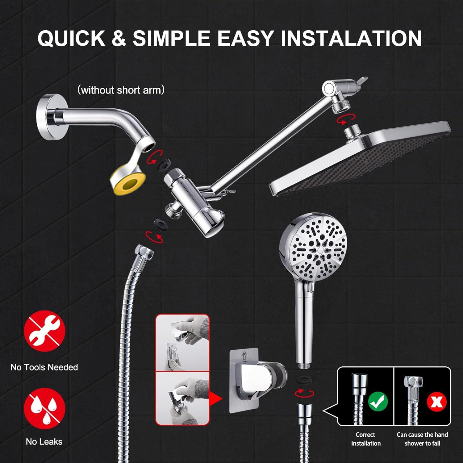 Cabezal de Ducha Filtrado BSTGZLUXU 14" con 3 Modos y Manguera 177.8 cm