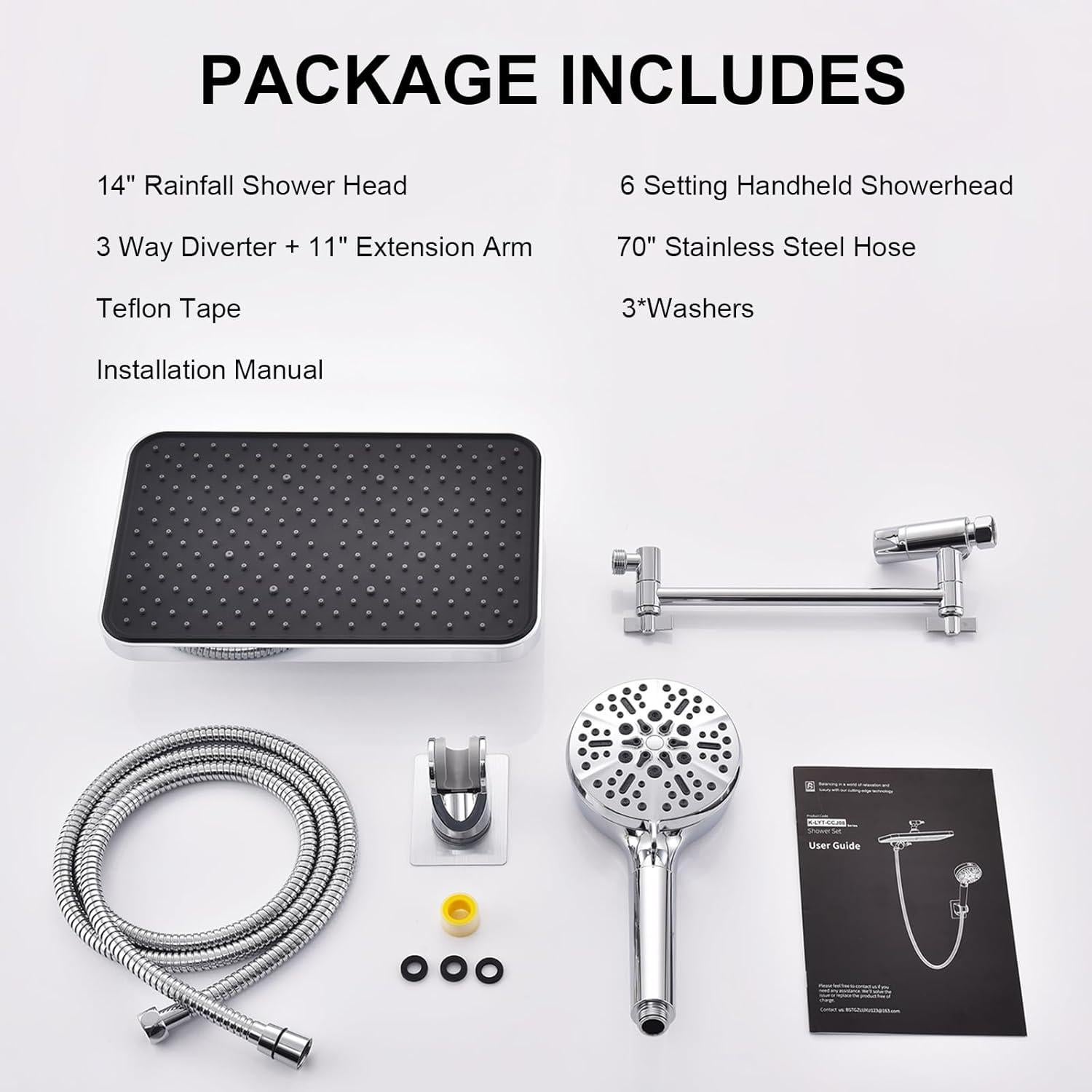 Cabezal de Ducha Filtrado BSTGZLUXU 14" con 3 Modos y Manguera 177.8 cm