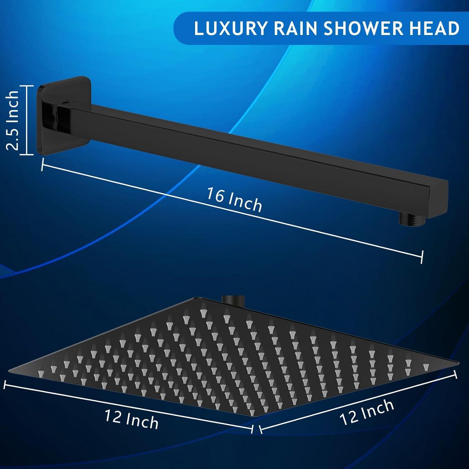 Cabezal de Ducha Voolan 30.48 cm con Brazo de 40.64 cm Negro