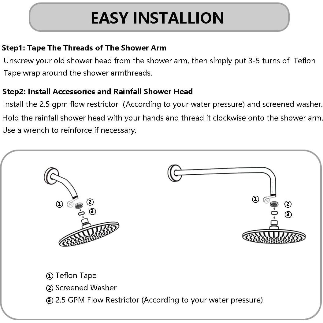 Cabezal de Ducha de Lluvia BOPai 22.86 cm Cromo Ahorro Agua