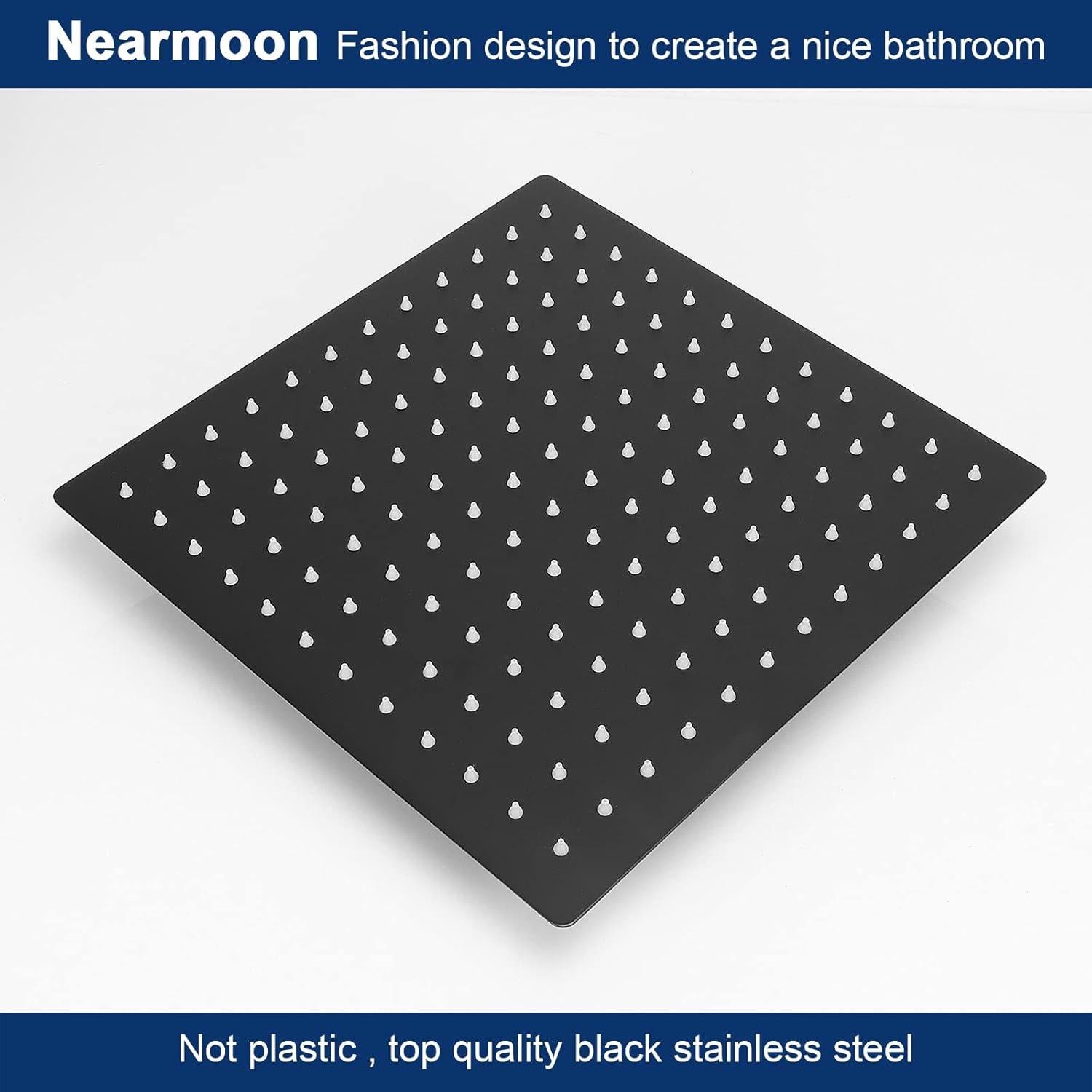 Cabezal de Ducha de Lluvia NearMoon 30.48 cm Acero Inoxidable Negro Mate