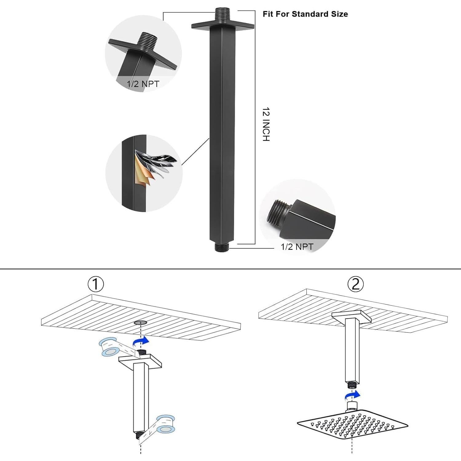 Cabezal de Ducha de Lluvia NearMoon 30.48 cm Acero Inoxidable Negro Mate