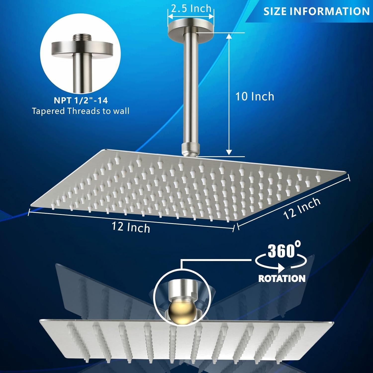 Cabezal de Ducha de Lluvia Voolan 30.48 cm Acero Inoxidable Niquelado