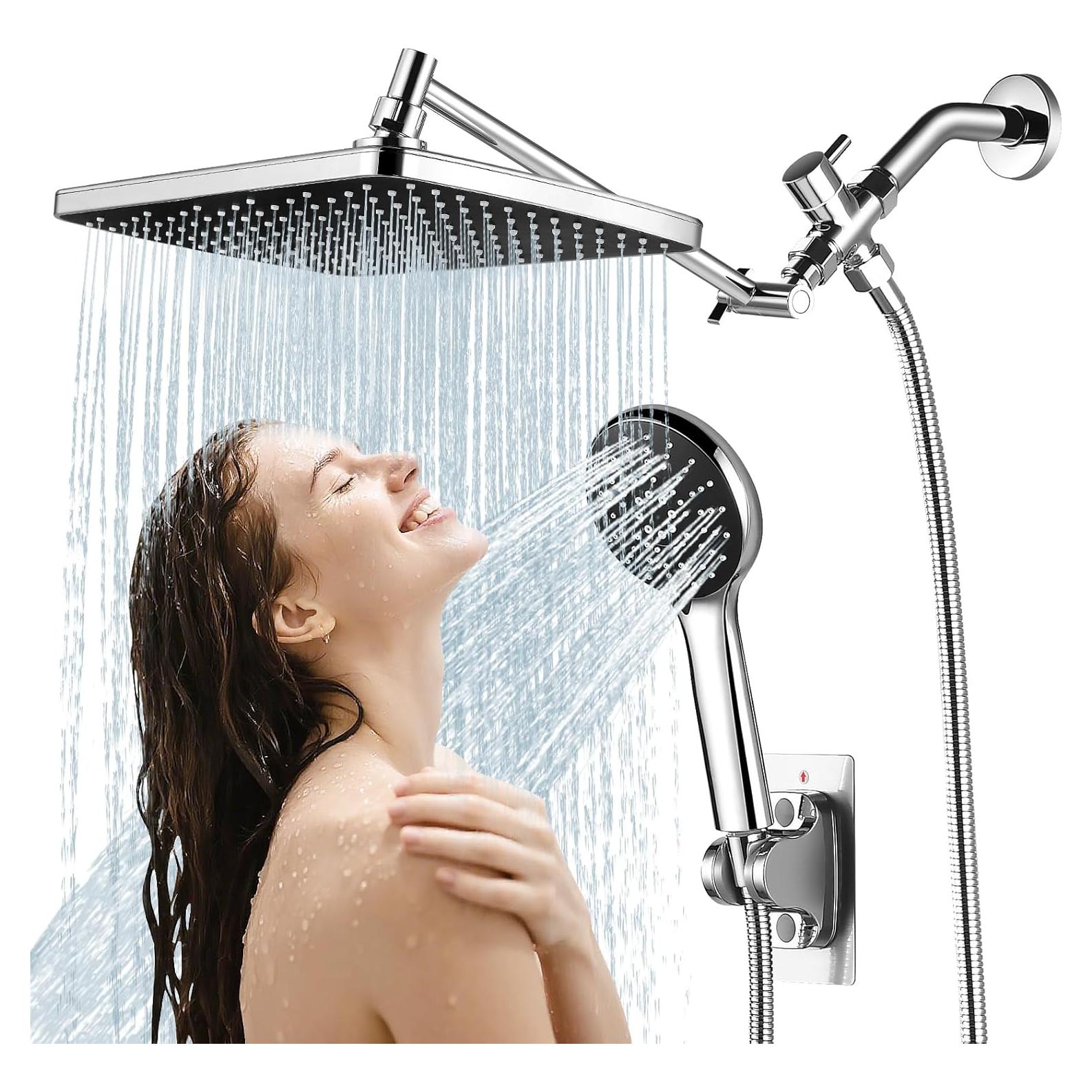 Cabezal de Ducha RNDIOZD Doble con Combo de Mano 30 cm 5 Modos