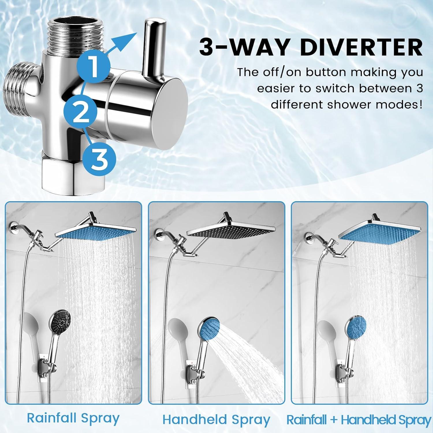 Cabezal de Ducha RNDIOZD Doble con Combo de Mano 30 cm 5 Modos