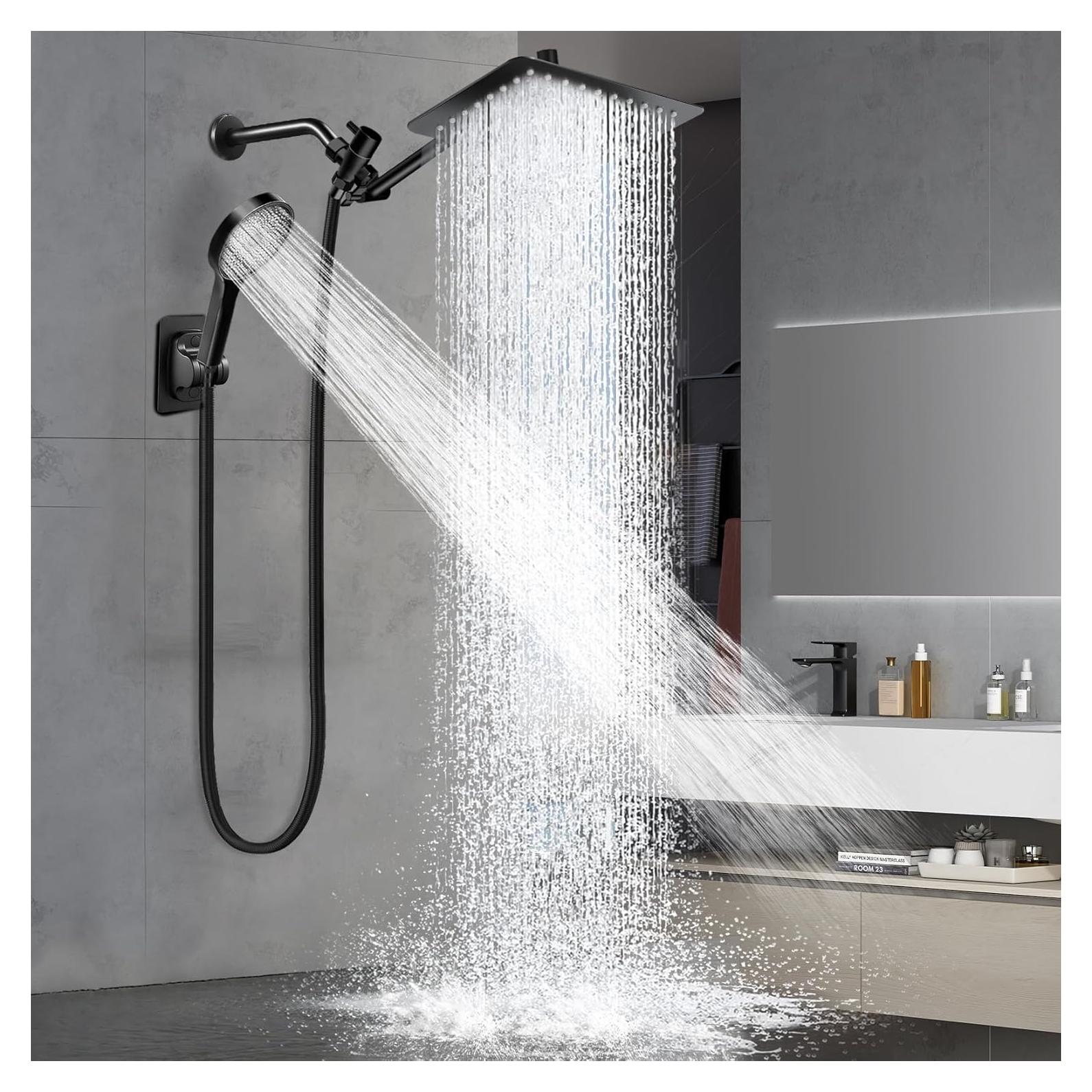 Cabezal de Ducha Ashwanth 12" Alta Presión Negro Acero Inoxidable