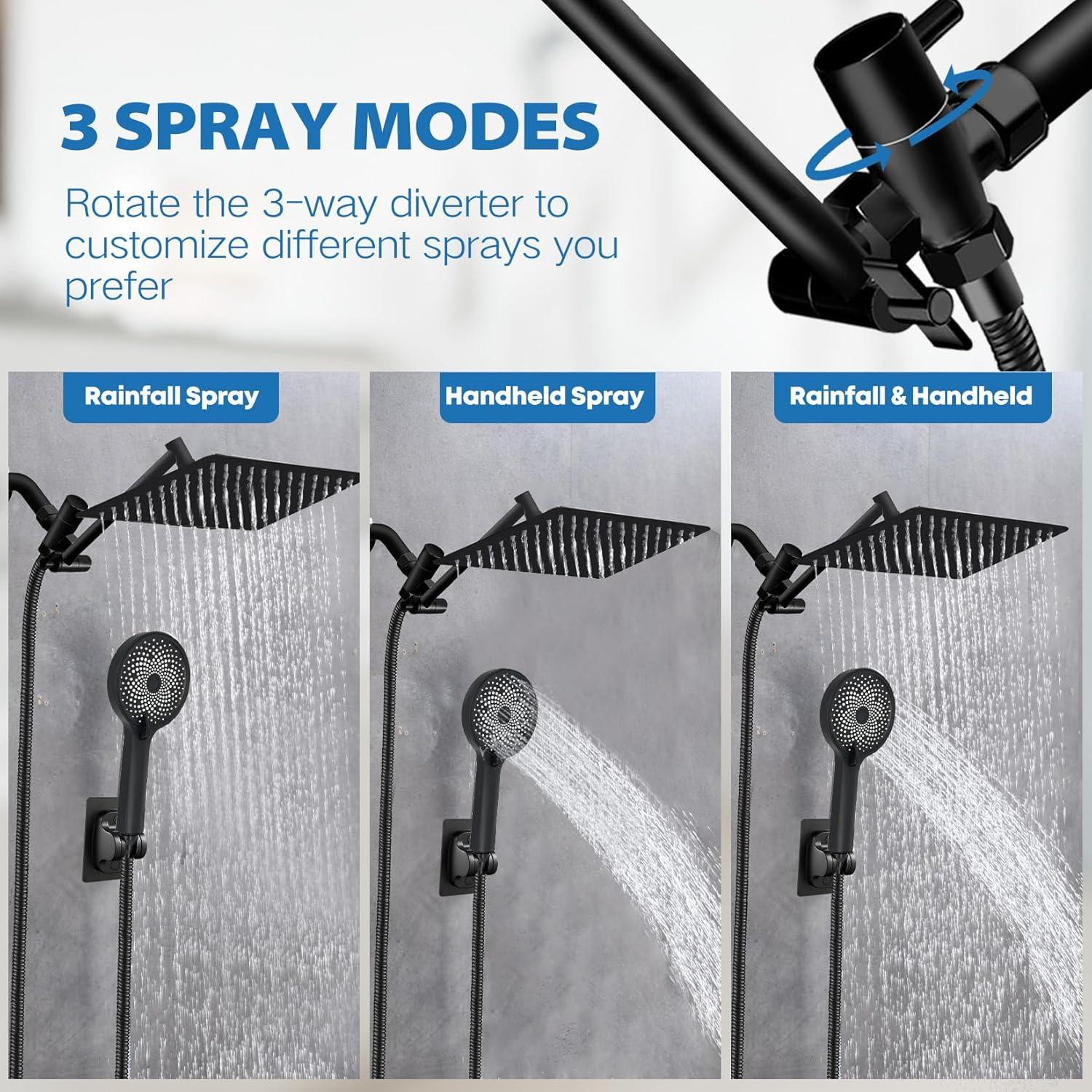 Cabezal de Ducha Ashwanth 12" Alta Presión Negro Acero Inoxidable