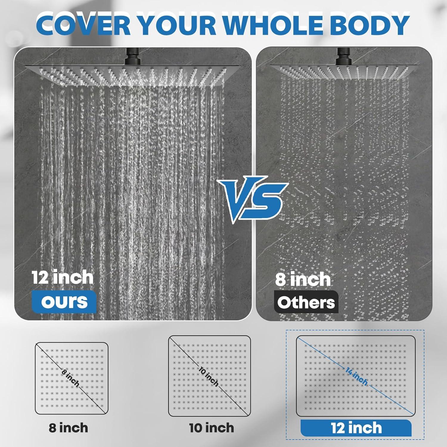 Cabezal de Ducha Ashwanth 12" Alta Presión Negro Acero Inoxidable