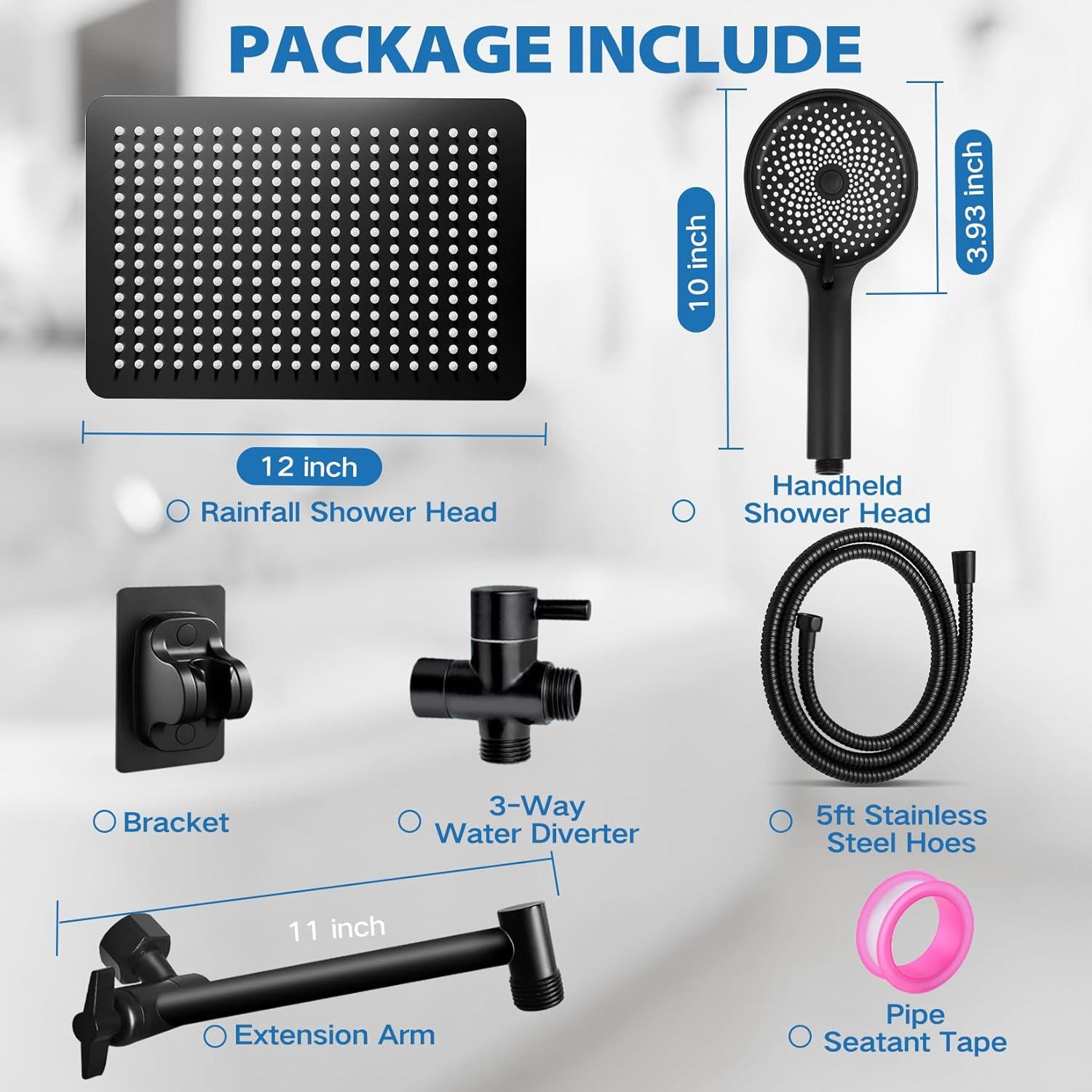 Cabezal de Ducha Ashwanth 12" Alta Presión Negro Acero Inoxidable