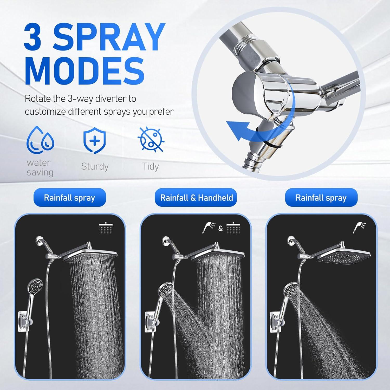 Cabezal de Ducha de Lluvia SeaCity 10" con 5 Modos y Brazo Ajustable