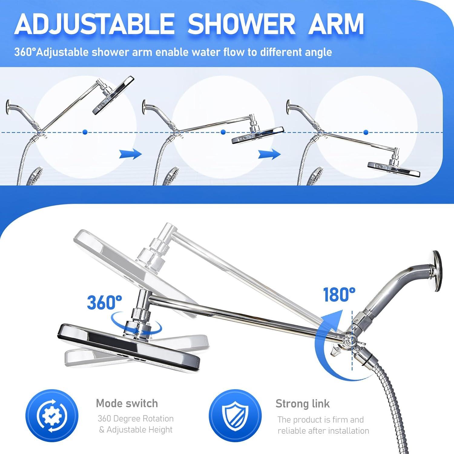 Cabezal de Ducha de Lluvia SeaCity 10" con 5 Modos y Brazo Ajustable