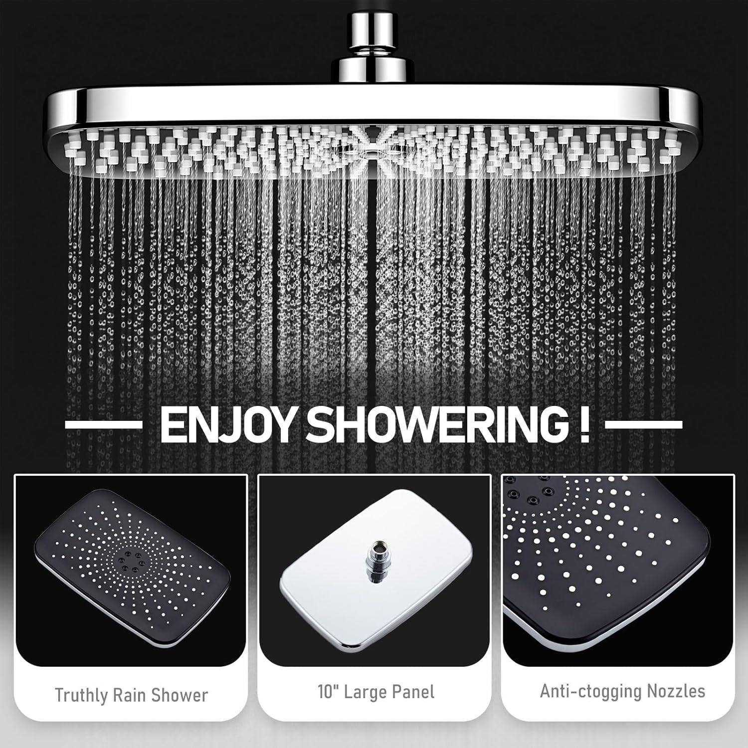 Cabezal de Ducha de Lluvia SeaCity 10" con 5 Modos y Brazo Ajustable