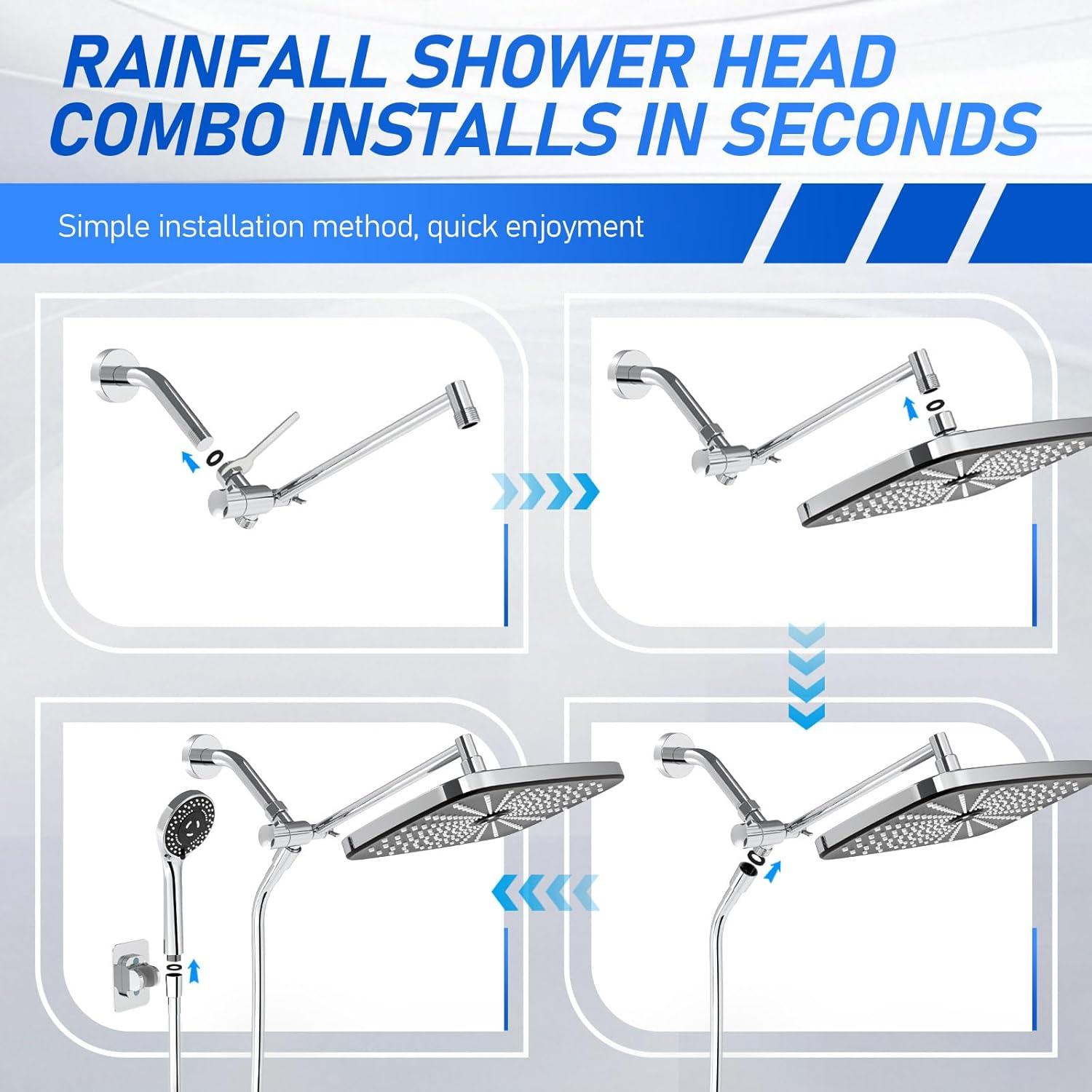 Cabezal de Ducha de Lluvia SeaCity 10" con 5 Modos y Brazo Ajustable