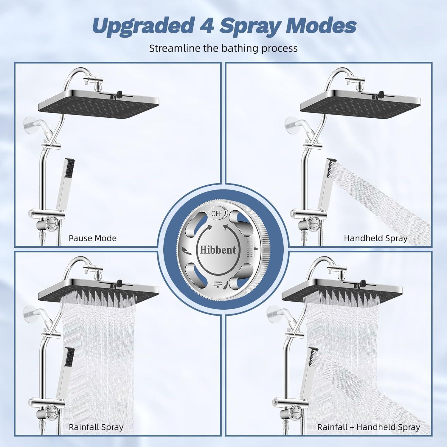 Cabezal de Ducha Hibbent 33 cm Alta Presión 5 Modos Cromo