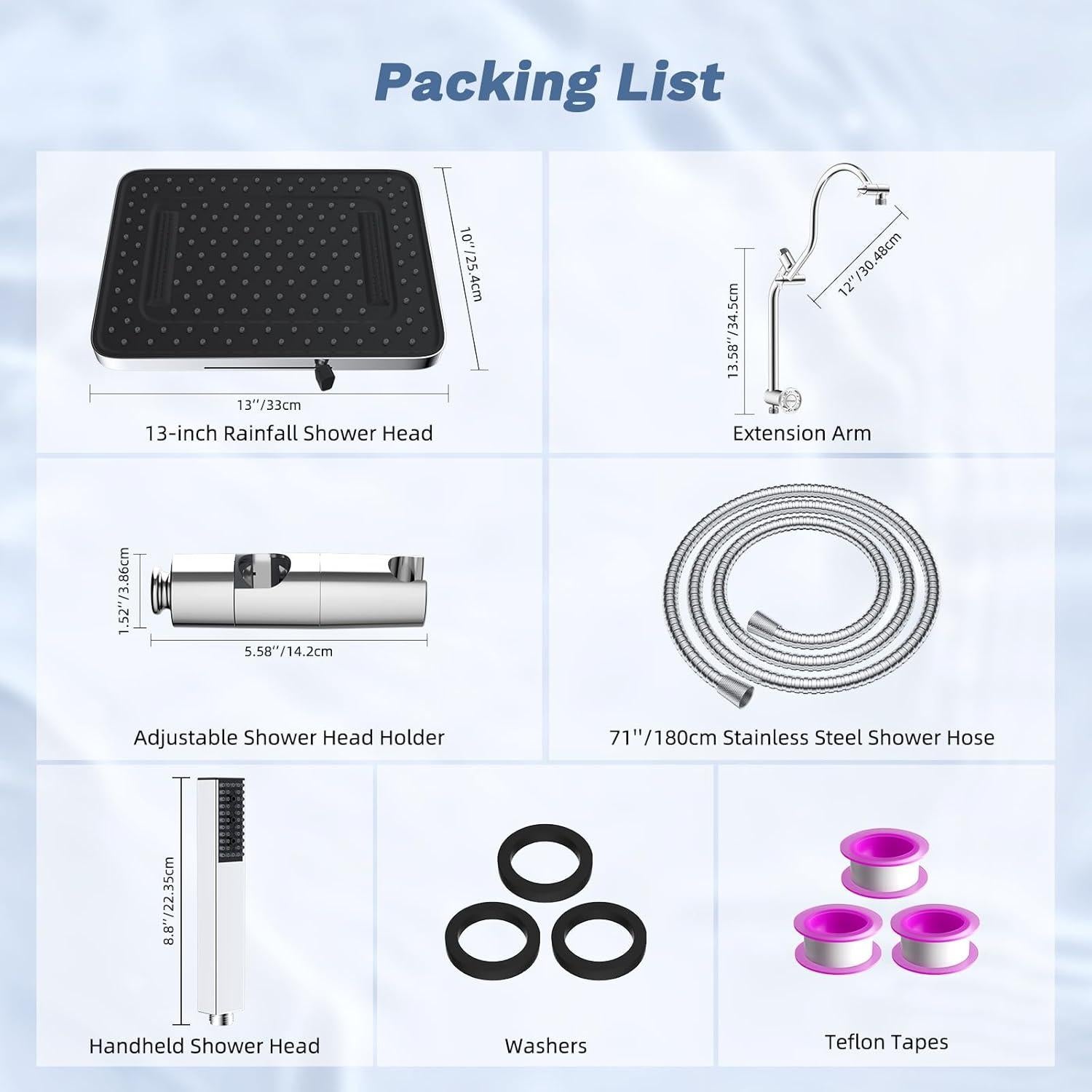 Cabezal de Ducha Hibbent 33 cm Alta Presión 5 Modos Cromo