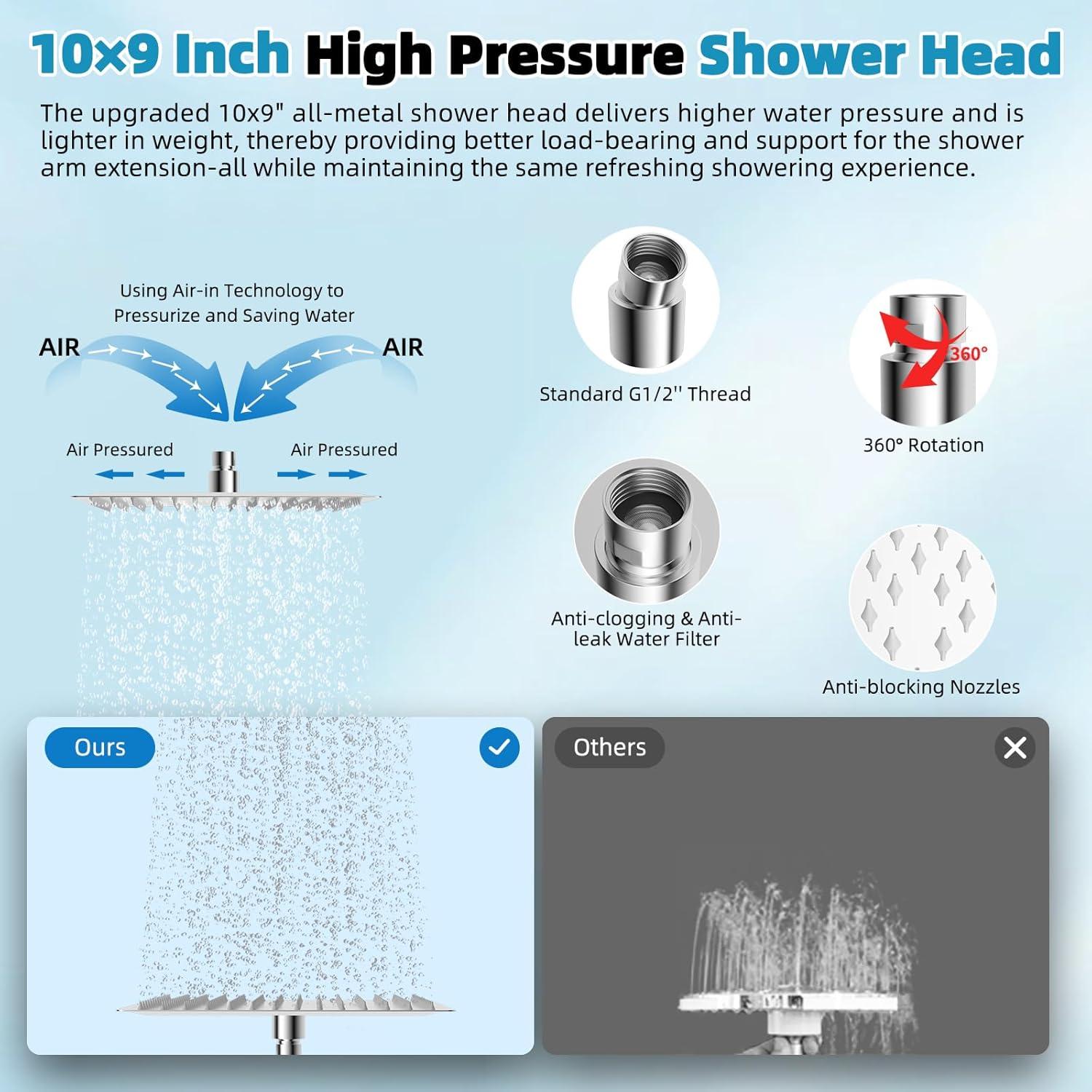 Cabezal de Ducha de Lluvia Hibbent 10'' con Ducha de Mano 4 Modos