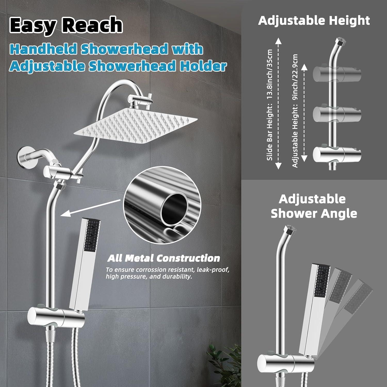 Cabezal de Ducha de Lluvia Hibbent 10'' con Ducha de Mano 4 Modos