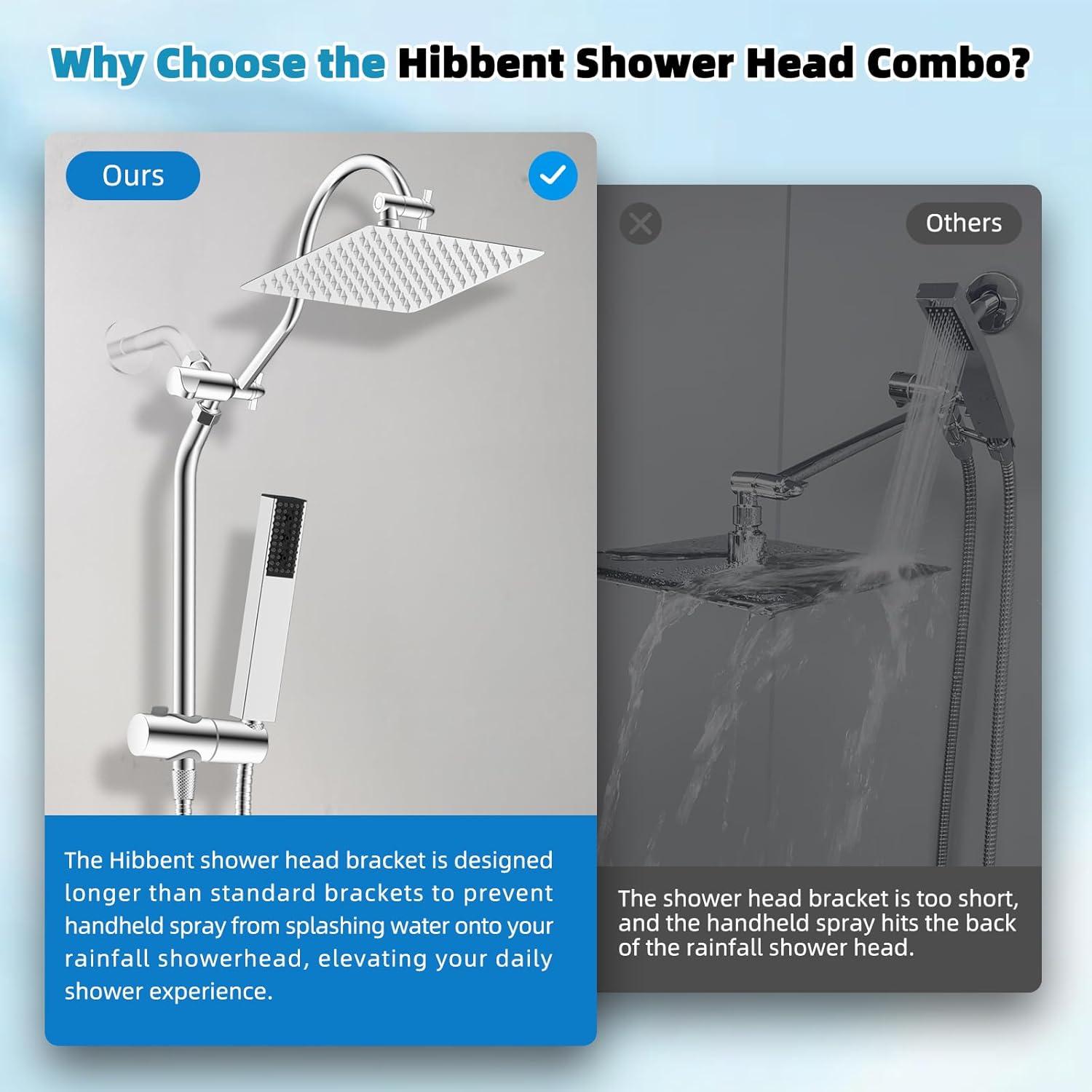 Cabezal de Ducha de Lluvia Hibbent 10'' con Ducha de Mano 4 Modos