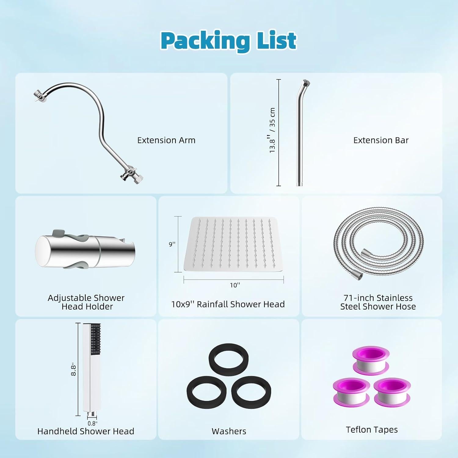 Cabezal de Ducha de Lluvia Hibbent 10'' con Ducha de Mano 4 Modos