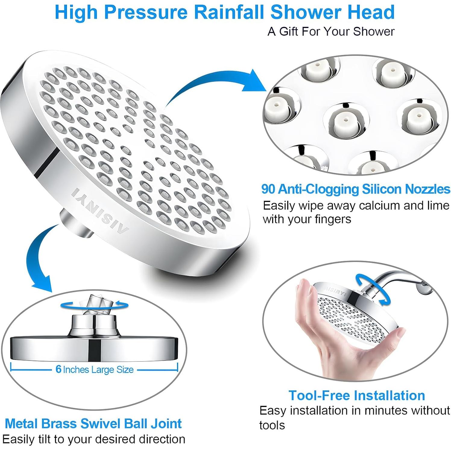 Cabezal de Ducha de Lluvia AISINYI 15 cm Alta Presión Cromado
