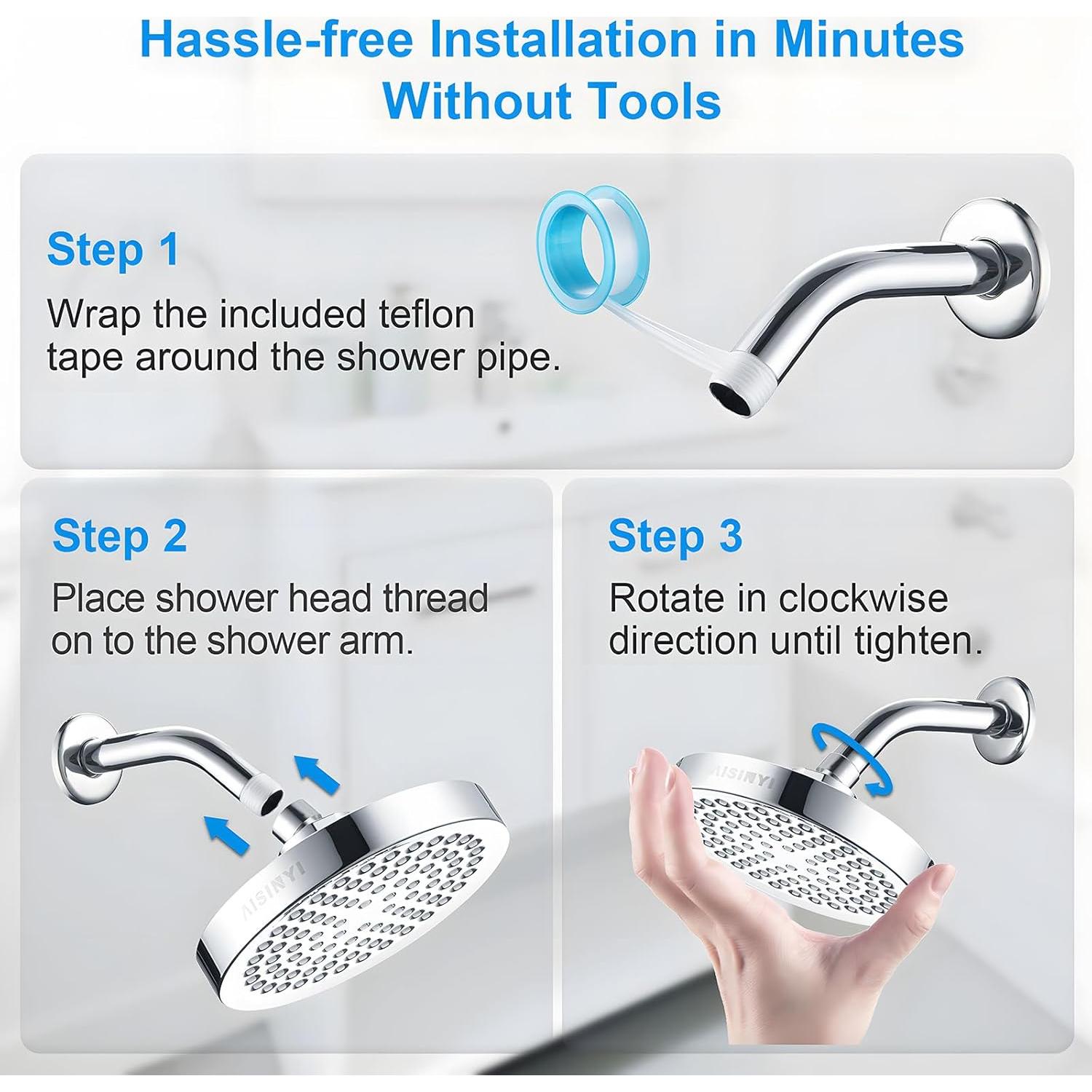 Cabezal de Ducha de Lluvia AISINYI 15 cm Alta Presión Cromado