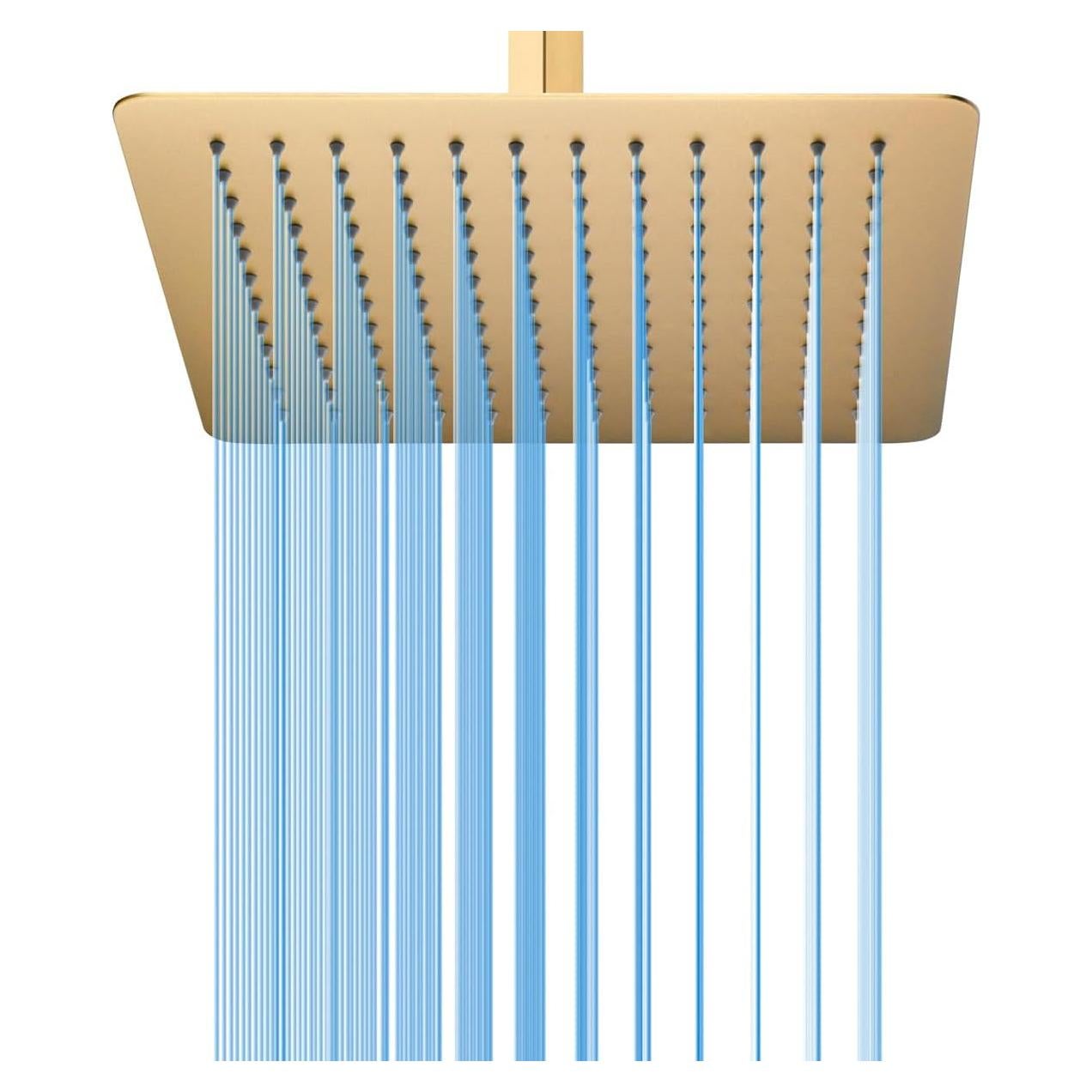 Rainfall Shower Head, BSTIIU 12 Inch Square Shaped Rain Shower Head, Ultra Thin Stainless Steel Ceiling or Wall Mounted Showerheads, Brushed Brass Gold