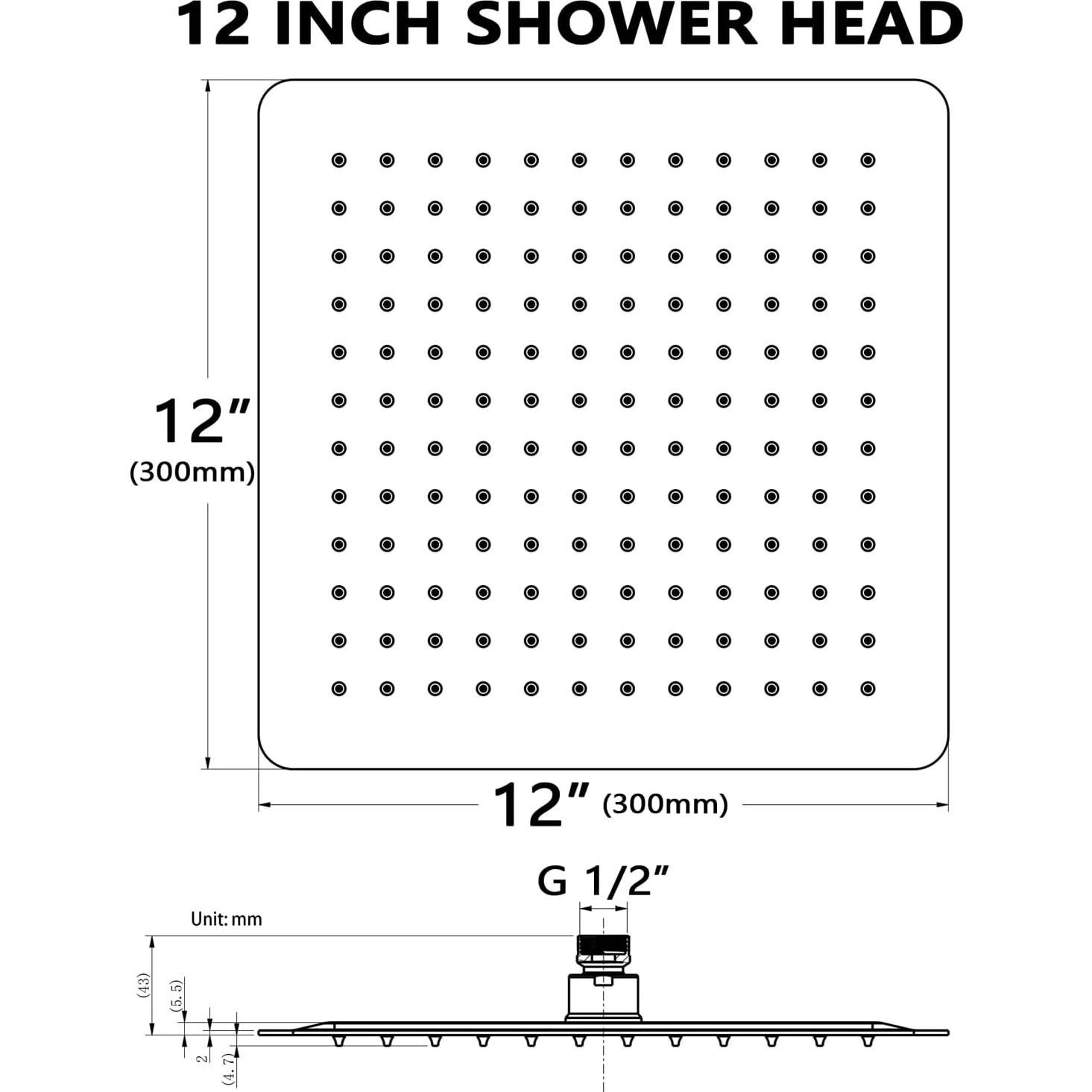 Rainfall Shower Head, BSTIIU 12 Inch Square Shaped Rain Shower Head, Ultra Thin Stainless Steel Ceiling or Wall Mounted Showerheads, Brushed Brass Gold
